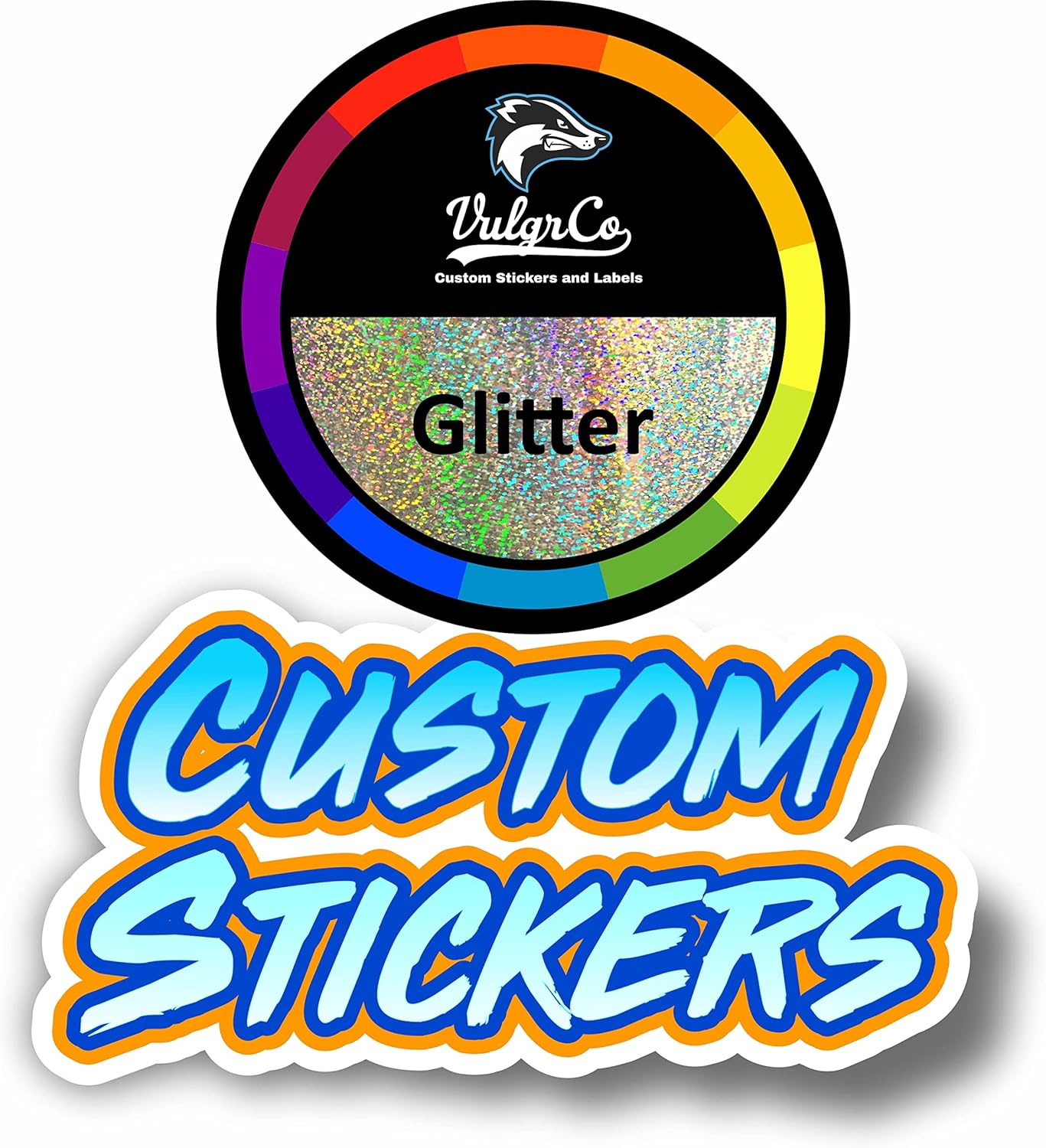 VulgrCo Personalized Custom Individually Die Cut Stickers Decals for Fun, Business, Weddings, Birthdays, Gifts Waterproof (Glitter Stickers)