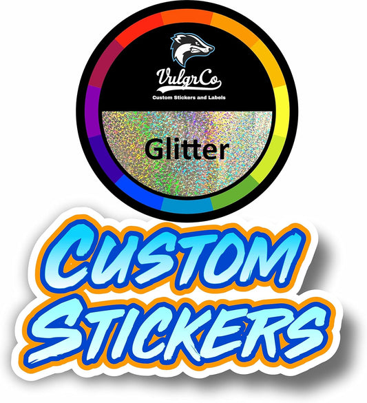 VulgrCo Personalized Custom Individually Die Cut Stickers Decals for Fun, Business, Weddings, Birthdays, Gifts Waterproof (Glitter Stickers)