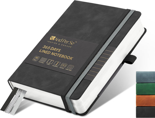 &And Per Se Lined Journal Notebook, 365 Pages, A5, 5.7'' x 8'' 100GSM Thick Paper, Journals for Writing, Hardcover Notebooks for Women Men (Black)
