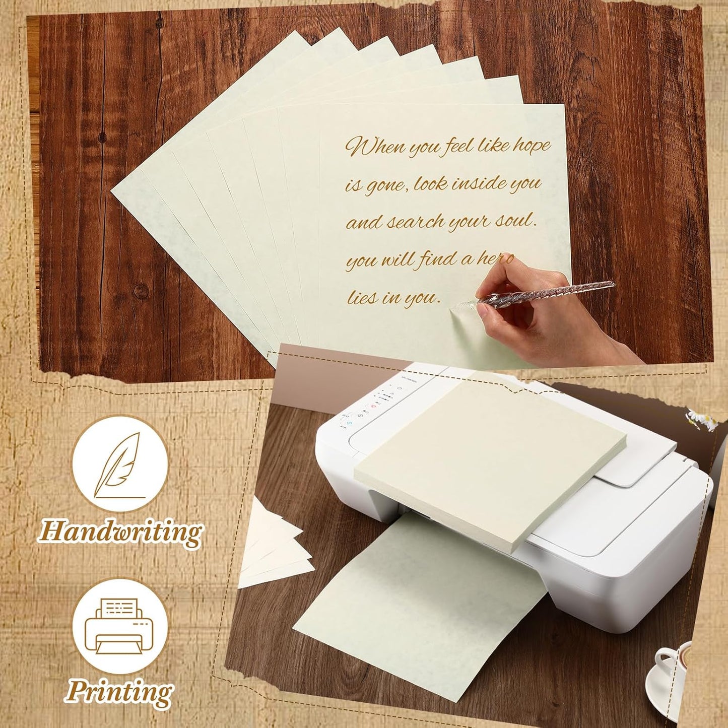 Epakh 200 Sheets Old Age Parchment Paper 8.5 x 11 Inch Standard Letter Vintage Colored Old Parchment Semblance Double Side Printing Paper(Lvory)