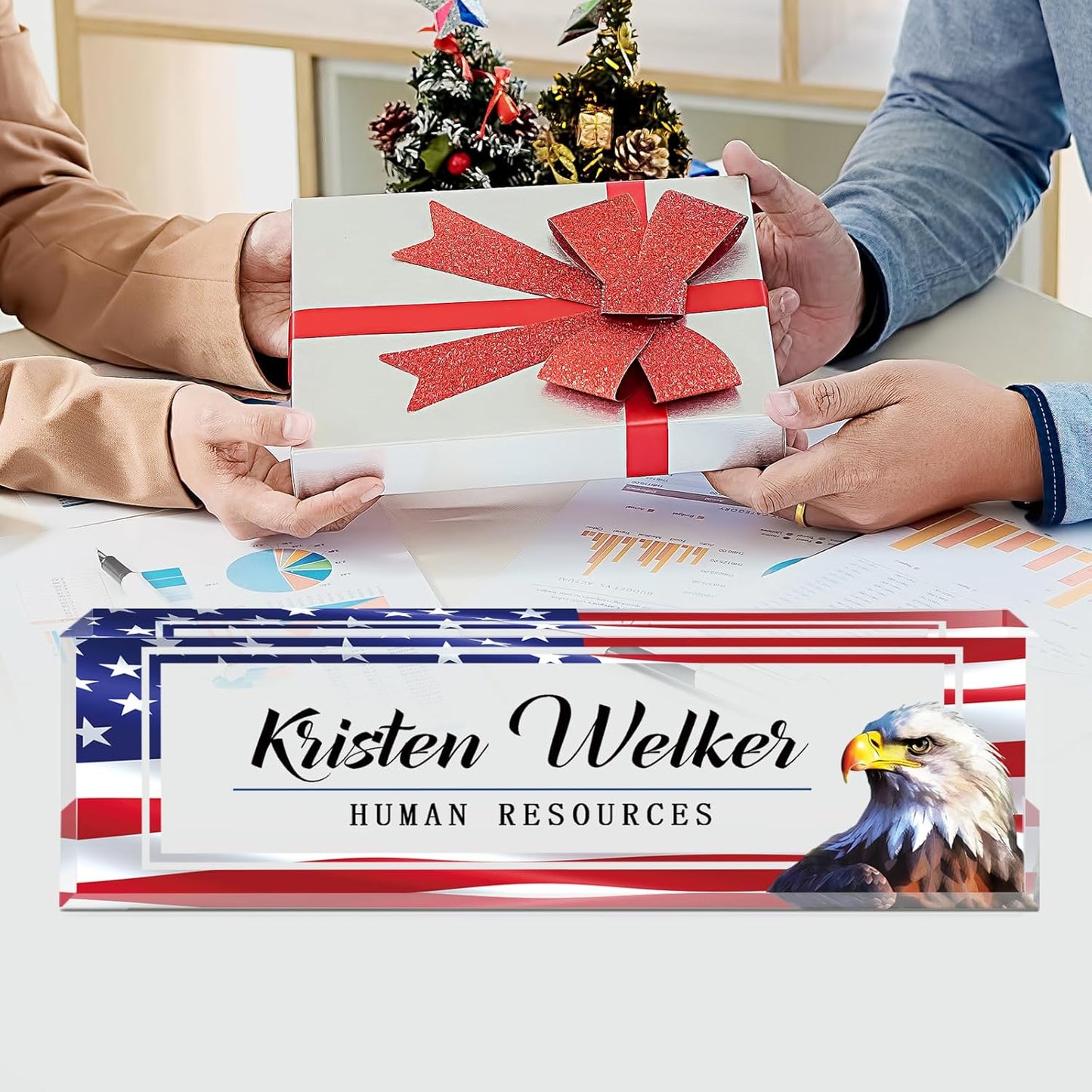 Name Plate for Desk, Desk Name Plate Personalized, Office Decor for Women Men, Acrylic Desktop Accessories, Office Appreciation Gifts for Boss Social Workers Teacher Employee Nurse (Flag B)