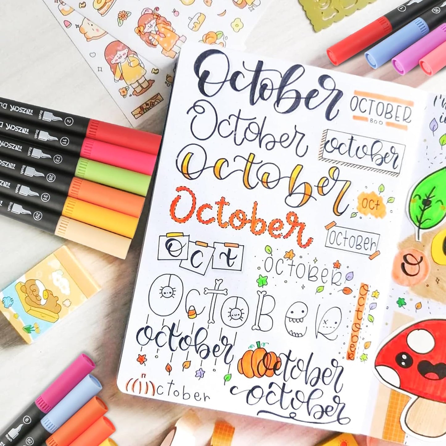 ZSCM 32 Colors Duo Tip Brush Markers Art Pen Set, Artist Fine and Brush Tip Colored Pens, for Adult Coloring Books Christmas Cards Drawing, Note taking Lettering Calligraphy Journaling