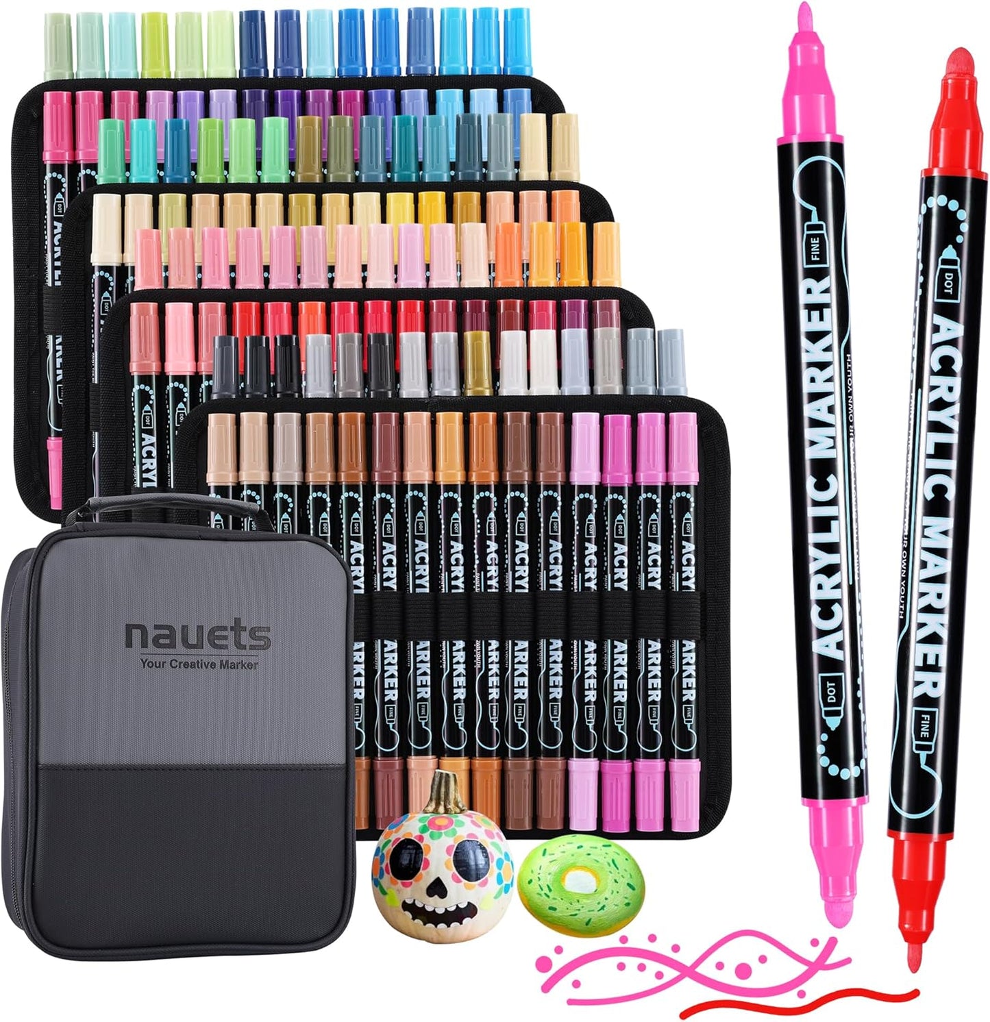 120 Colors Waterproof Dual Tip Acrylic Paint Pens, Dot & Fine Tip Premium Coloring Drawing Markers Set for Wood, Rock, Canvas, Glass, Ceramic Surfaces and DIY Crafts Making Art Supplies