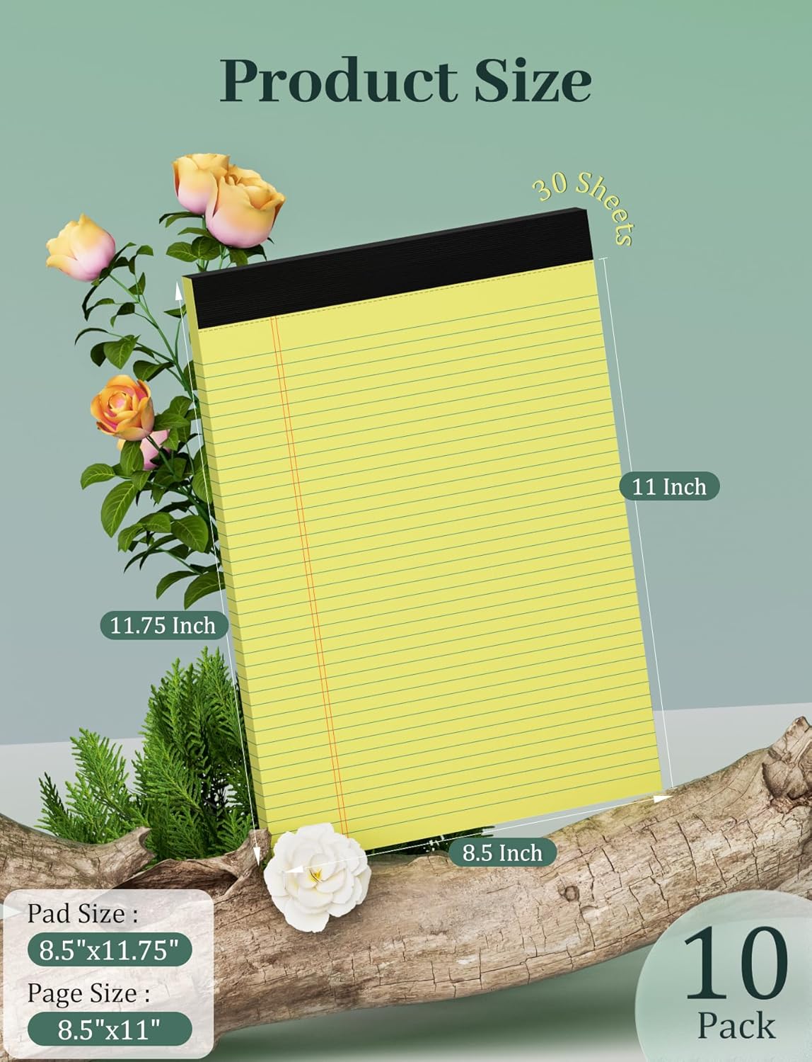 10 Pack Yellow Legal Pads 8.5 x 11 College Ruled Note Pads Lined Writing Paper Pads Yellow Paper 8.5 x 11 Pads of Paper 30 Sheets per Writing Tablets Lined Legal Notepads for Home, Office