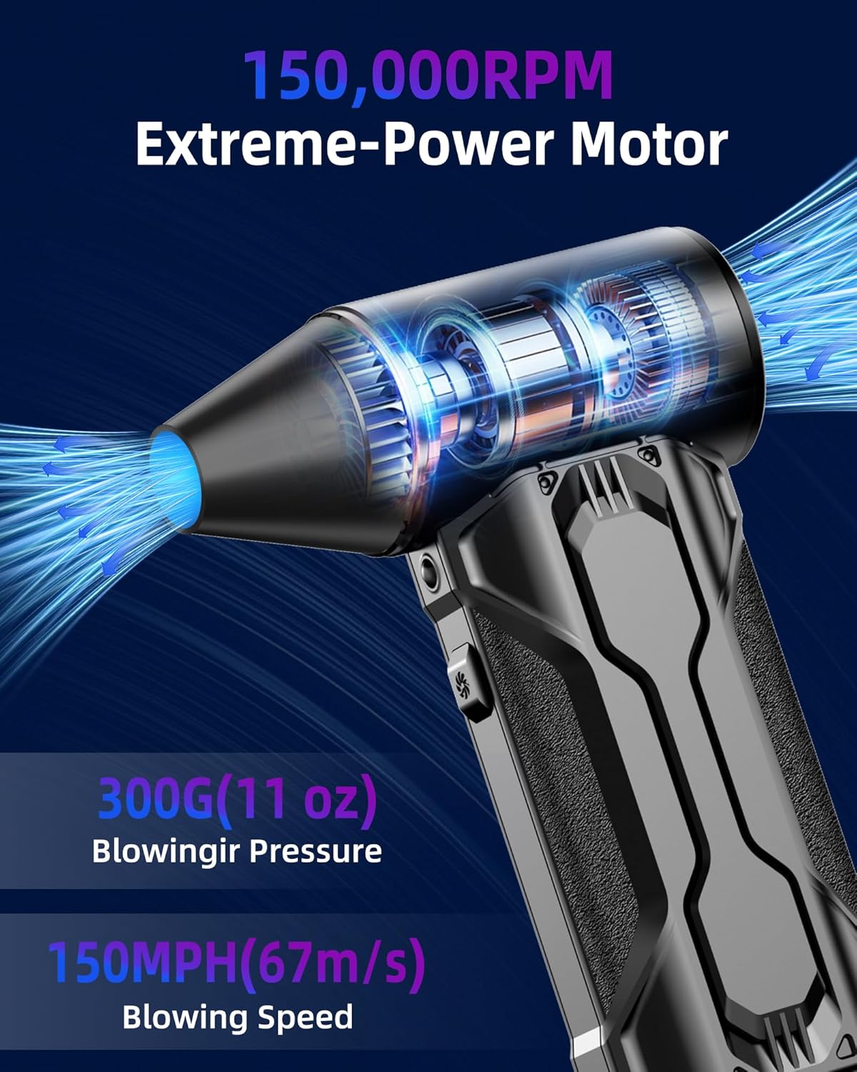 Electric Compressed Air Duster Rechargeable, 180,000RPM Cordless Computer Air Blower Duster for Pc & Electronics, 3-Gear Mini Air Blower Jet Turbo Fan for Car, Home, Office, Keyboard, Outdoor