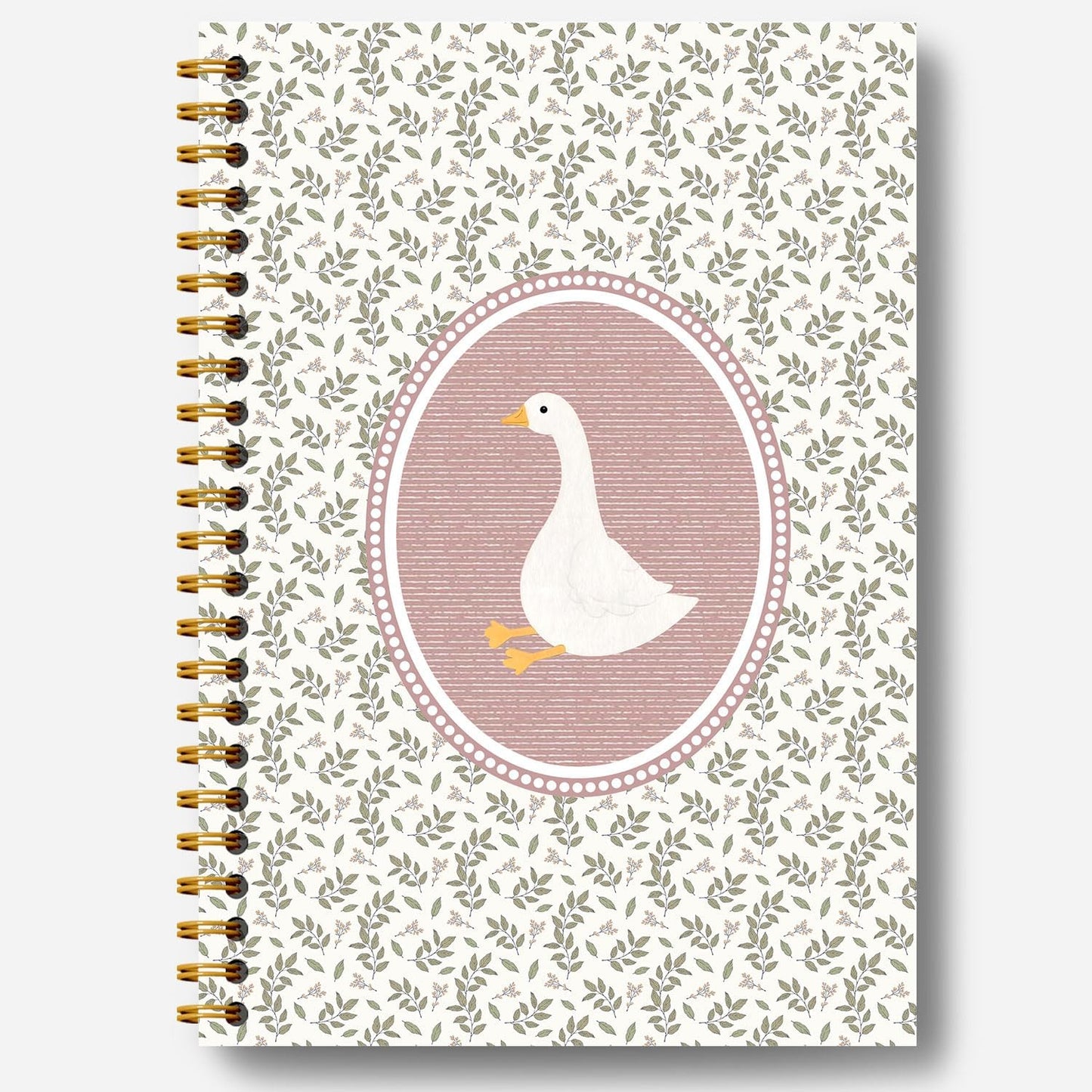 Pink Vintage Goose Notebook, Cottagecore Botanical Goose Journal, Aesthetic Farm Animal Journal, Animal Lover Gifts Hardcover Spiral Notebooks 5.5x8.3 Inch