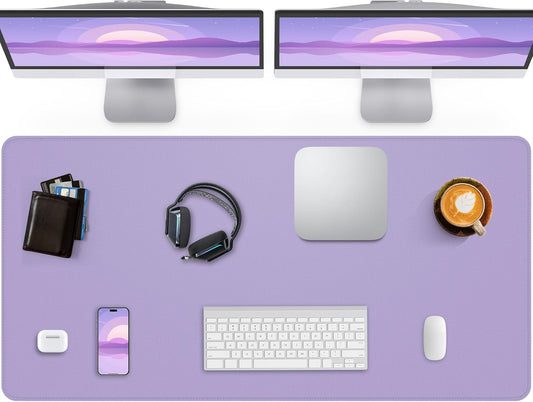 Large Desk Pad Mat - Waterproof Mouse Pad & Desk Protector, Non-Slip XL PU Leather Gaming Mat for Keyboard/Mouse, Stitched Edge with Ergonomic Support, 47"x17" (Lavender)