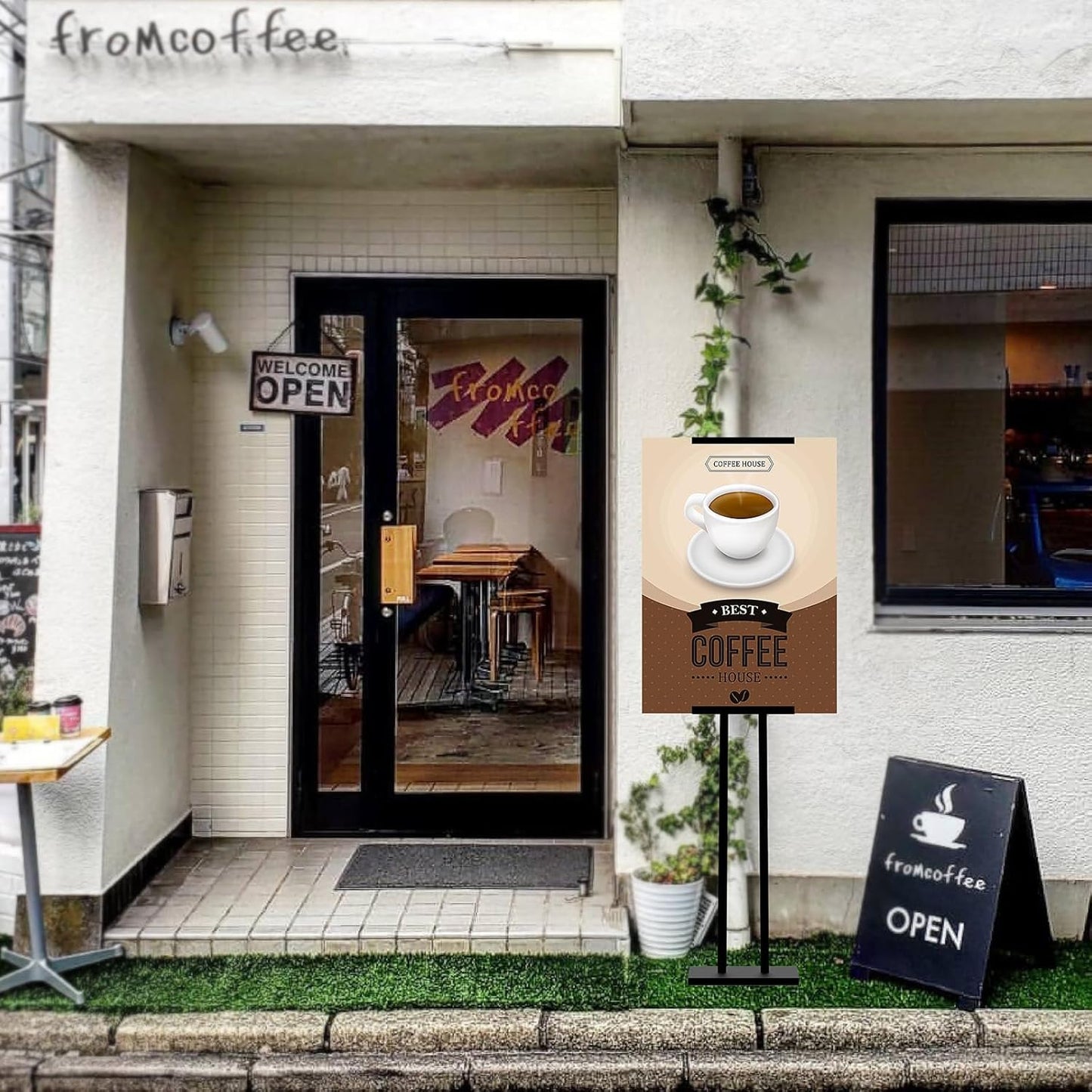 Sign Holder, Heavy Duty Floor Banner Stand, Adjustable Floor Poster Stand, Metal Sign Stand, Poster Stands for Display Sign Holder Stand, Height Up to 42 Inches, 355° Rotation Display Stand(Black)