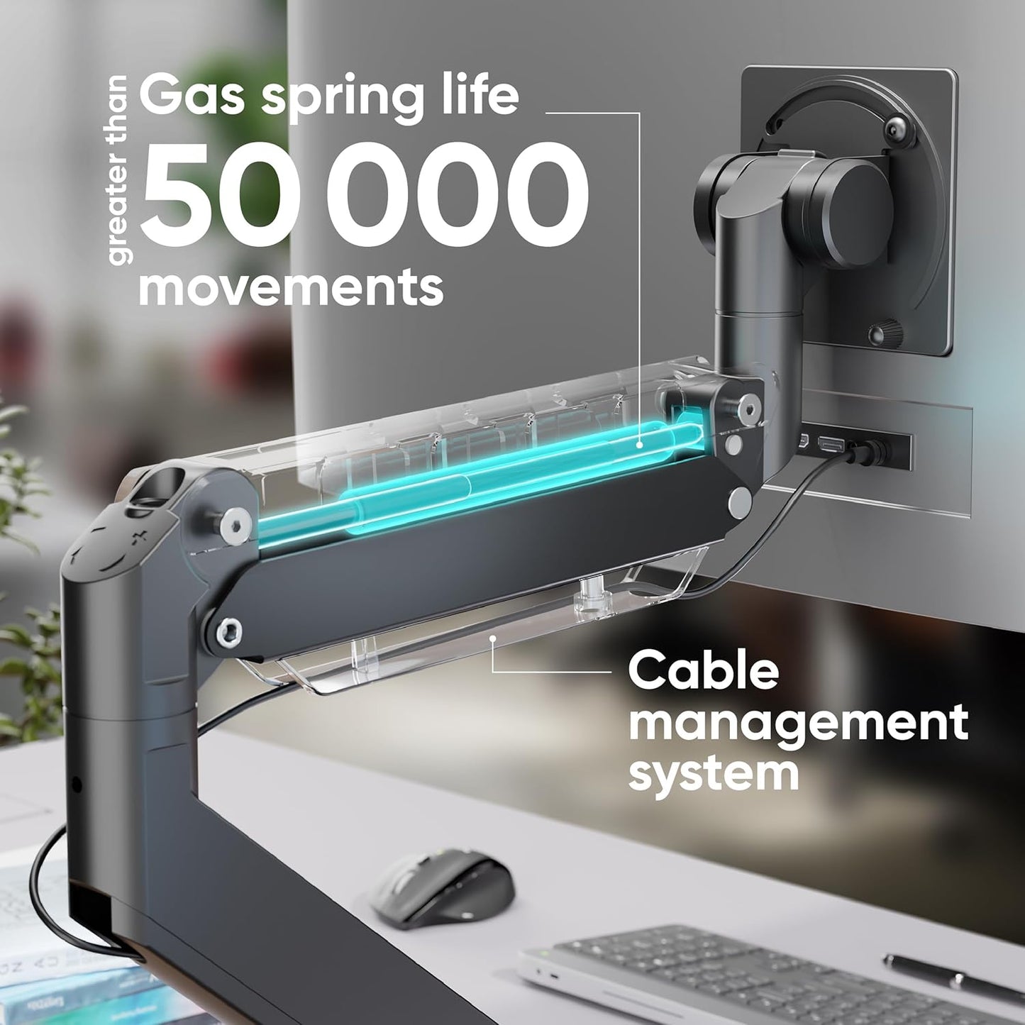 ONKRON Heavy Duty Monitor Arm for 17-57 Inch Screen up to 59.4 lbs, Ultrawide Monitor Mount with Gas Spring, VESA 75x75-200x200, Single Arm Screen Mount for Desk Swivel, Tilt, Rotation Black