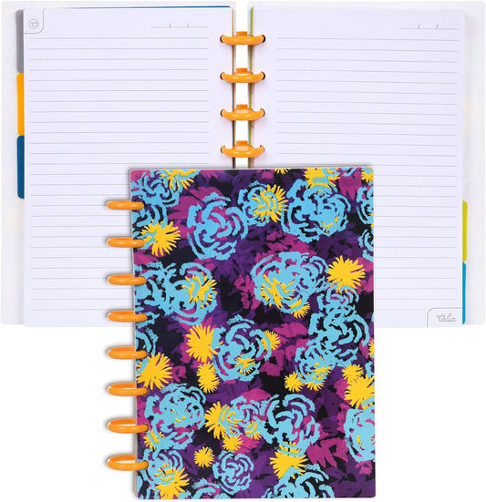 Talia Discbound Notebooks, Planner, Customizable, (xFunky Floral w/BBQ Mustard Discs, Junior (5.5in x 8.5in))