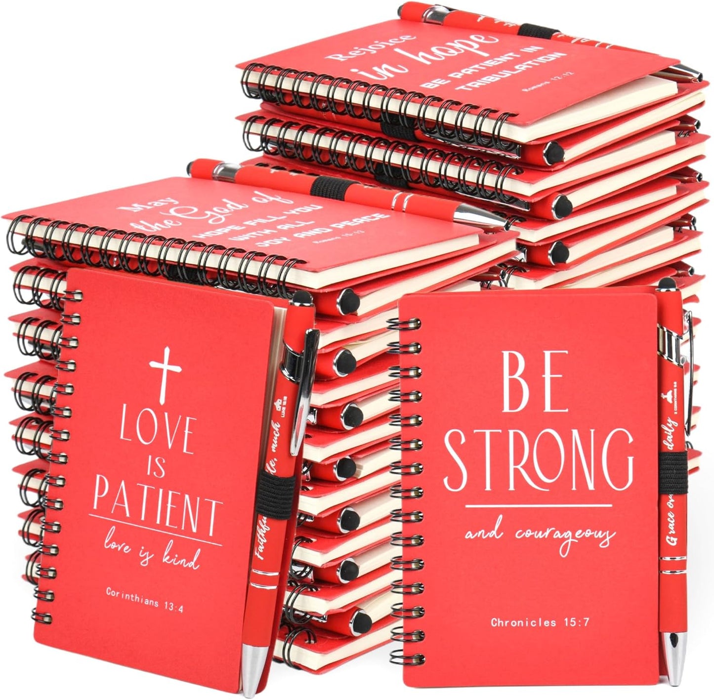 Christian Prayer Journal Spiral Red Notebooks Bulk with Pens- Small Notepads (4.13”x5.43”) - inspirational gifts for women, Church Members & Bible Study Groups (30 Sets Red)