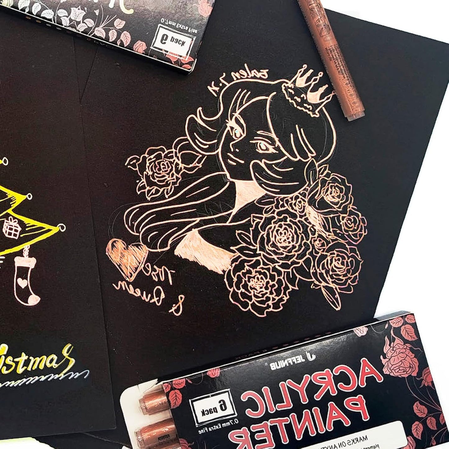 Acrylic Paint Pens Gold,Silver,Rose Gold,Paint Markers for Rocks Painting, Wood, Fabric, Glass,Ceramic,Canvas. Scrapbooking,Card Making,DIY Craft Supplies Metallic Acrylic Marker Set (Rose gold)