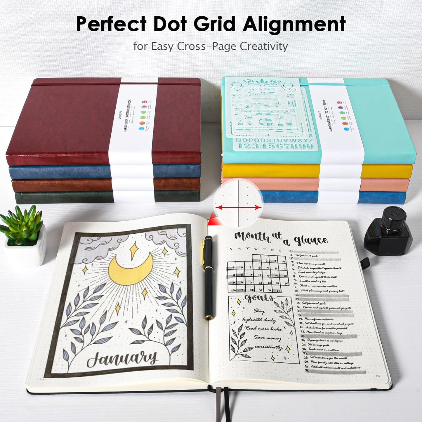 Bullet Dotted Journal, Large A4 Hardcover Leather Journal, 312 Numbered Pages Thick Journal, 100gsm No Bleed Paper Dot Grid Notebook for Women Men, 8.5'' × 11'', Black