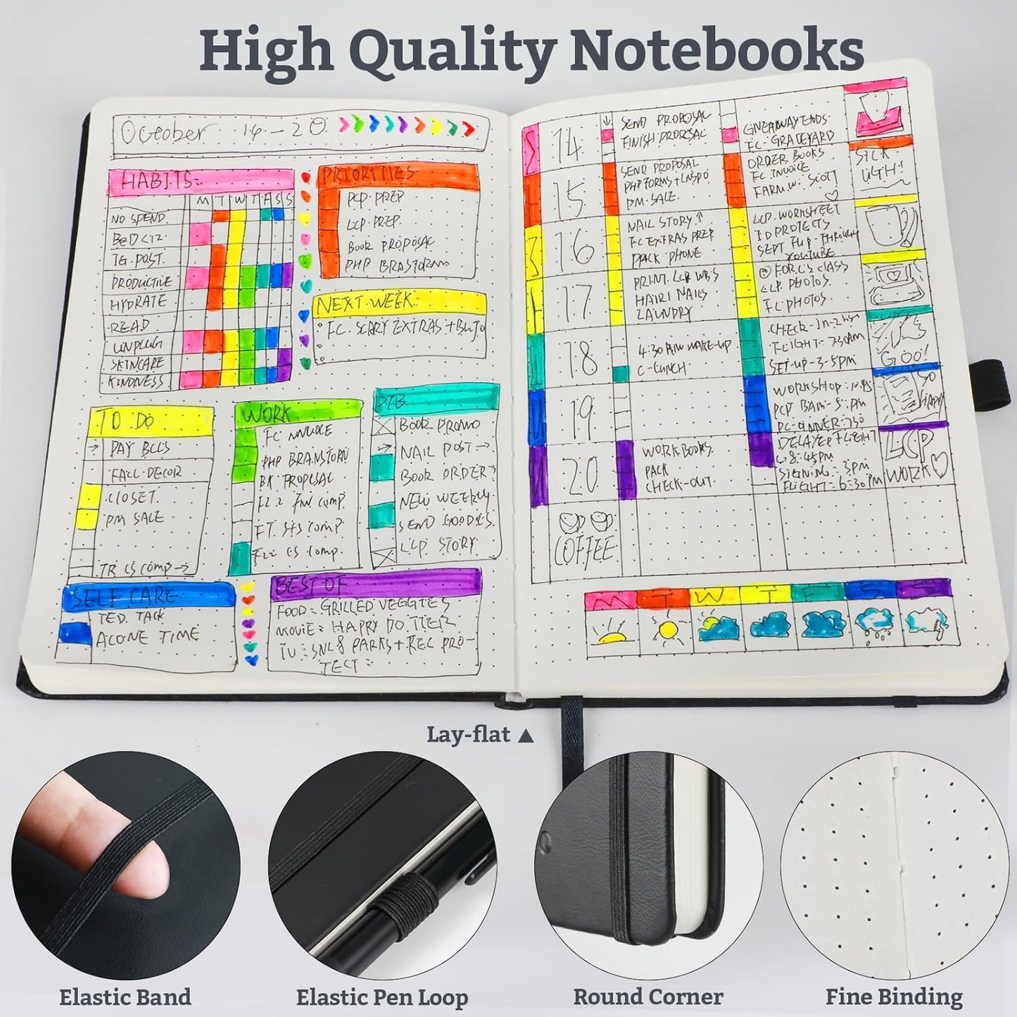 Hardcover Lined Bullet Dotted Journal Notebook, A5 140 192 Pages 100 120Gsm Paper College ruled for School,Work,Travel,and Daily Planning，5.7''*8.3'' (1, Brown, A5 Dotted)