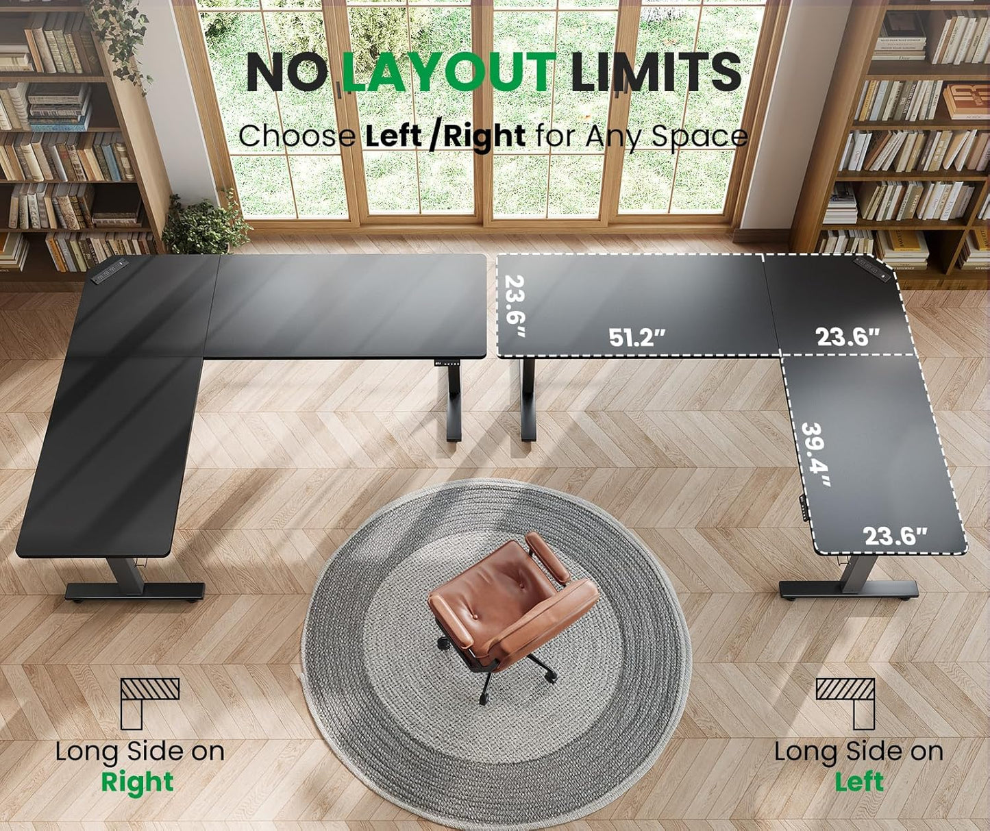 SIAGO L-Shaped Standing Desk - 63 x 55 Inch Adjustable Corner Standing Desk with Charging Station - L Shape Sit Stand Table with Memory Controller, Splice Board for Home Office