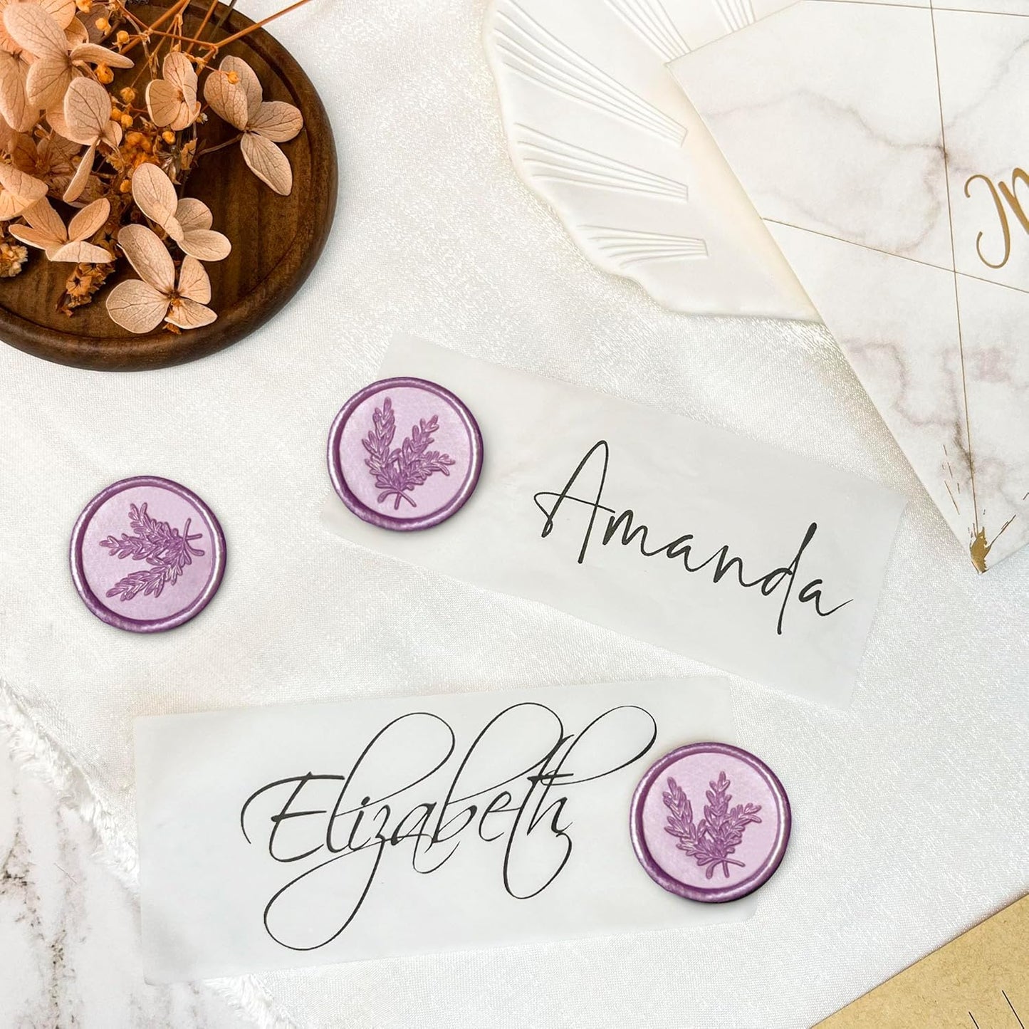 25Pcs Wax Seal Stickers Handmade Envelope Seals Self Adhesive Wax Stickers for Wedding Party Invitations, Envelope, Gift Wrap, Christmas(Rosemary Style, Lilac Purple)
