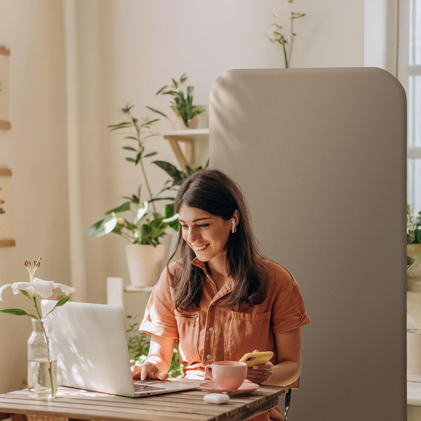 DECOLAB Standing Room Partition, Space Privacy Divider, Portable Wall Panel for Studio Apartment, Office, Home, Classroom, Scratch Resistance, 29"x65", Taupe