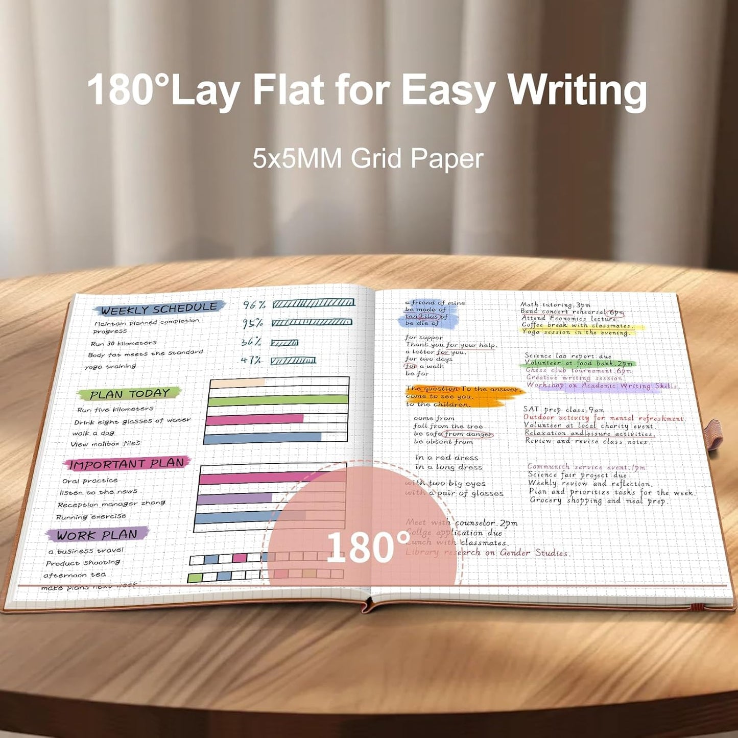 AHGXG Graph Paper Notebook - Grid Notebook Journal, 120 GSM Thick Graph Paper, Large B5 Notebook 96 Pages, Leather Softcover, for Graphing, Writing, Math, Engineering, 7.6'' X 10'' - Rose Gold