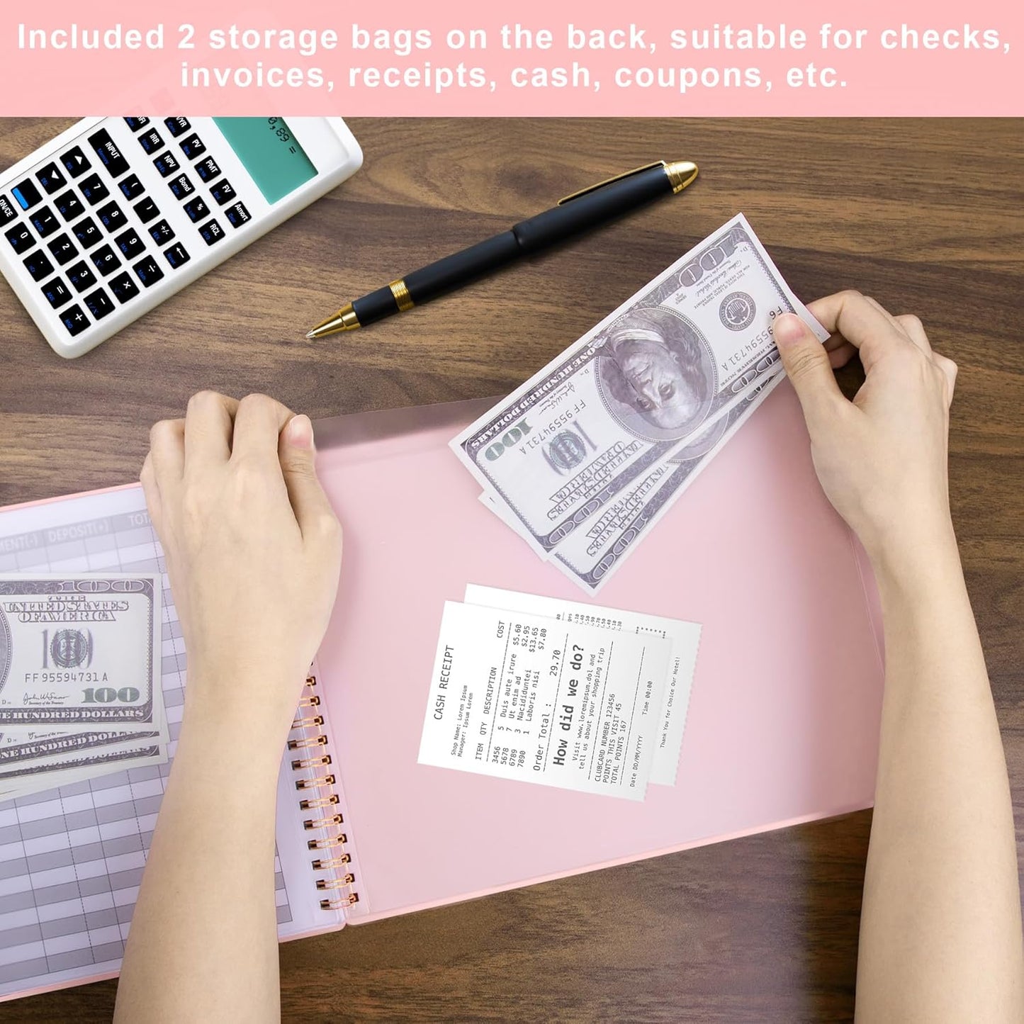 Accounting Ledger Book for Small Business Bookkeeping Personal Use, Horizontal Expense Tracker Notebook for Family Budget, Bookkeeping Record Book Money Expense Income Log Journal, Blush Pink