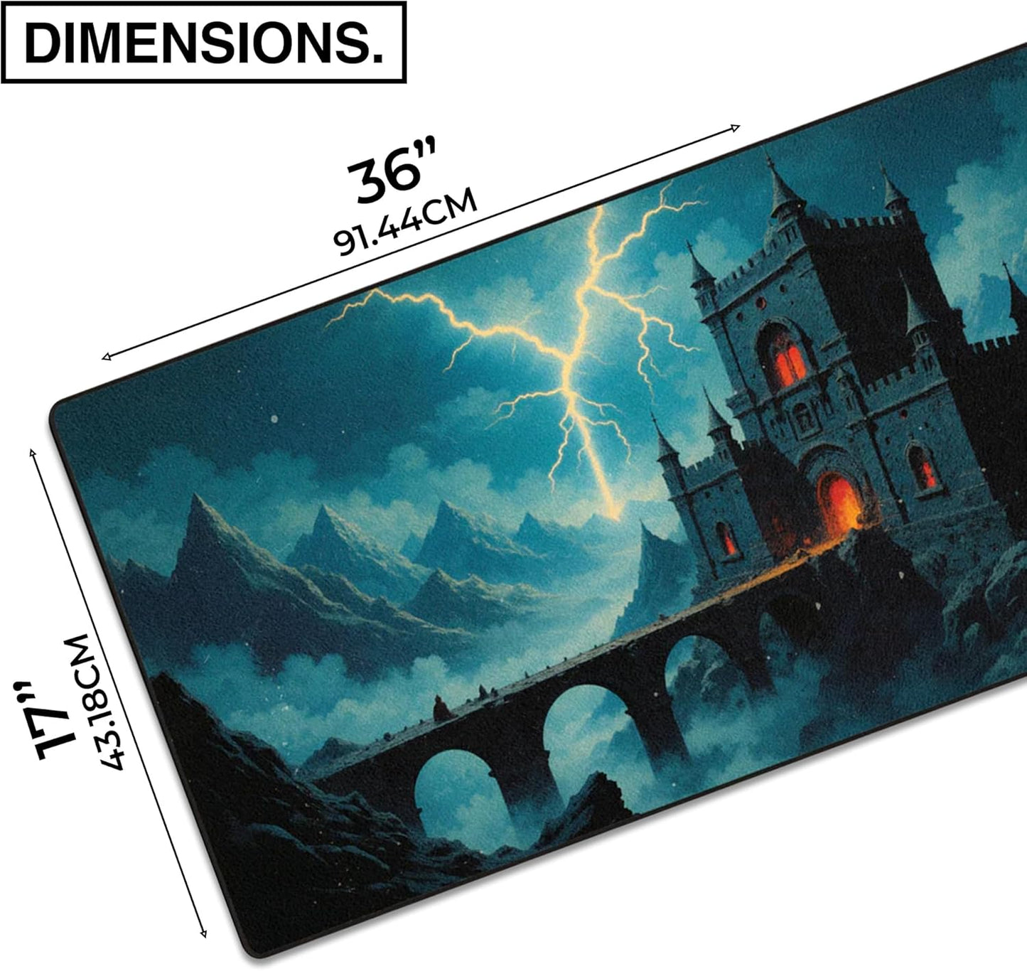 MPCO. Dark Fantasy Large Gaming Desk Pad - 36" x 17" Duraglyde Fabric Thunder’s Wrath Keep Desk Mats - Non-slip, Washable, Smooth Glide for Precision Gaming & Work