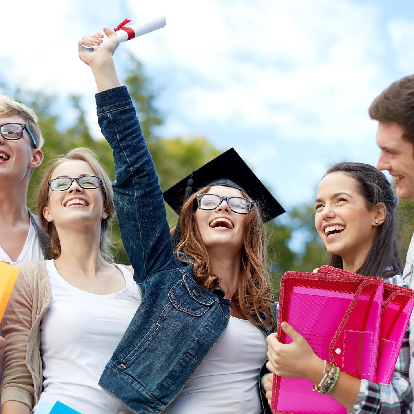 4 Pack A4 Expanding Plastic File Folders Waterproof Document Organizer with Snap Button Multiple Pockets, Office Home Office Storage (Rose Red)