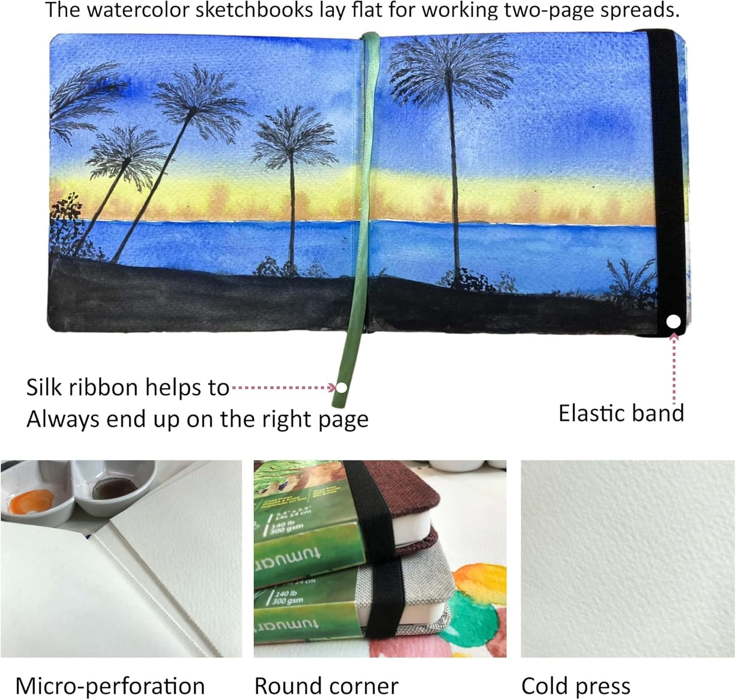 Square Watercolor Journal,140 LB,300 GSM,5.5X5.5, Cotton Paper,Cold Press,24 Sheets, Watercolor Paper Sketchbooks for Use As Travel Notebook and Mixed Media Pad