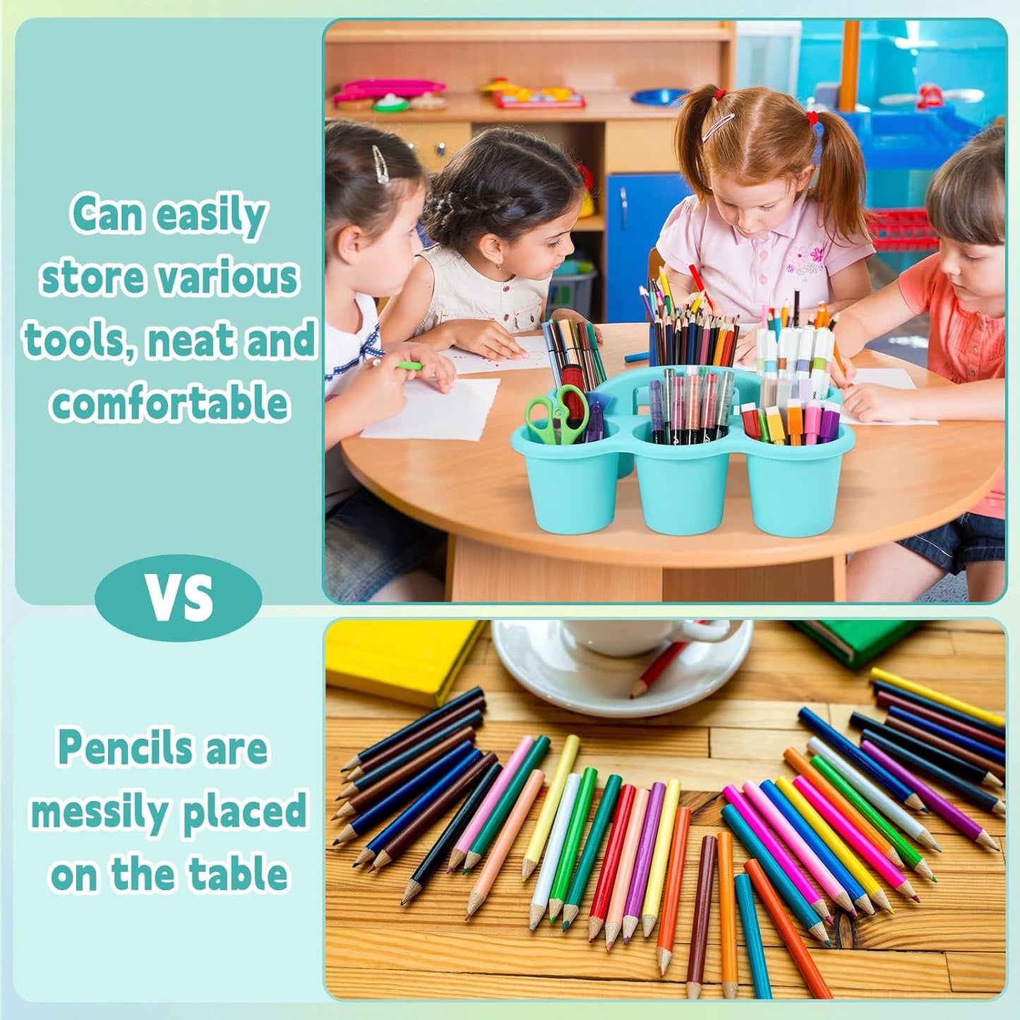 6 Pack Classroom Caddy with Handle Plastic Storage Caddy Organizer with 6 Compartments Drink Cup Caddies Holder Portable Storage Bin for Pencil, Crayon, Marker, Home, Office, School Supplies(Blue)