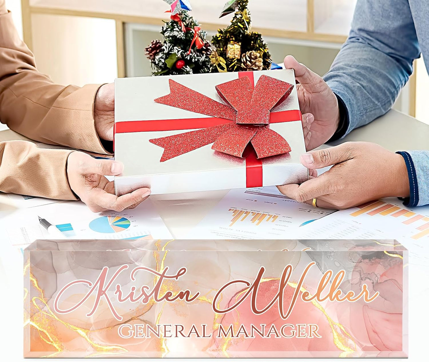 Custom Name Plate for Desk, Desk Name Plate Personalized, Office Decor for Women Men, Acrylic Desktop Accessories, Office Appreciation Gifts for Boss Social Workers Nurse Teacher Employee (Gold/Pink)