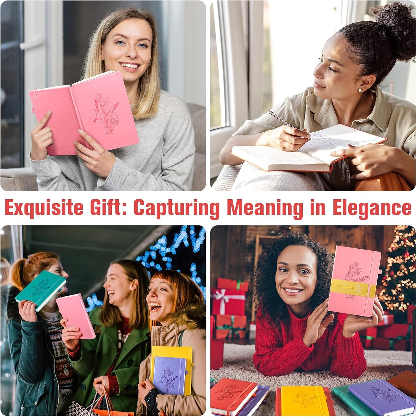 Lined Notebook Journal for Women Men, 312 Numbered Pages B5 Thick Leather Journals for Writing, Daily Diary Journal for Work School, Hardcover College Ruled Notebook, Butterfly Flower Notebook, Red