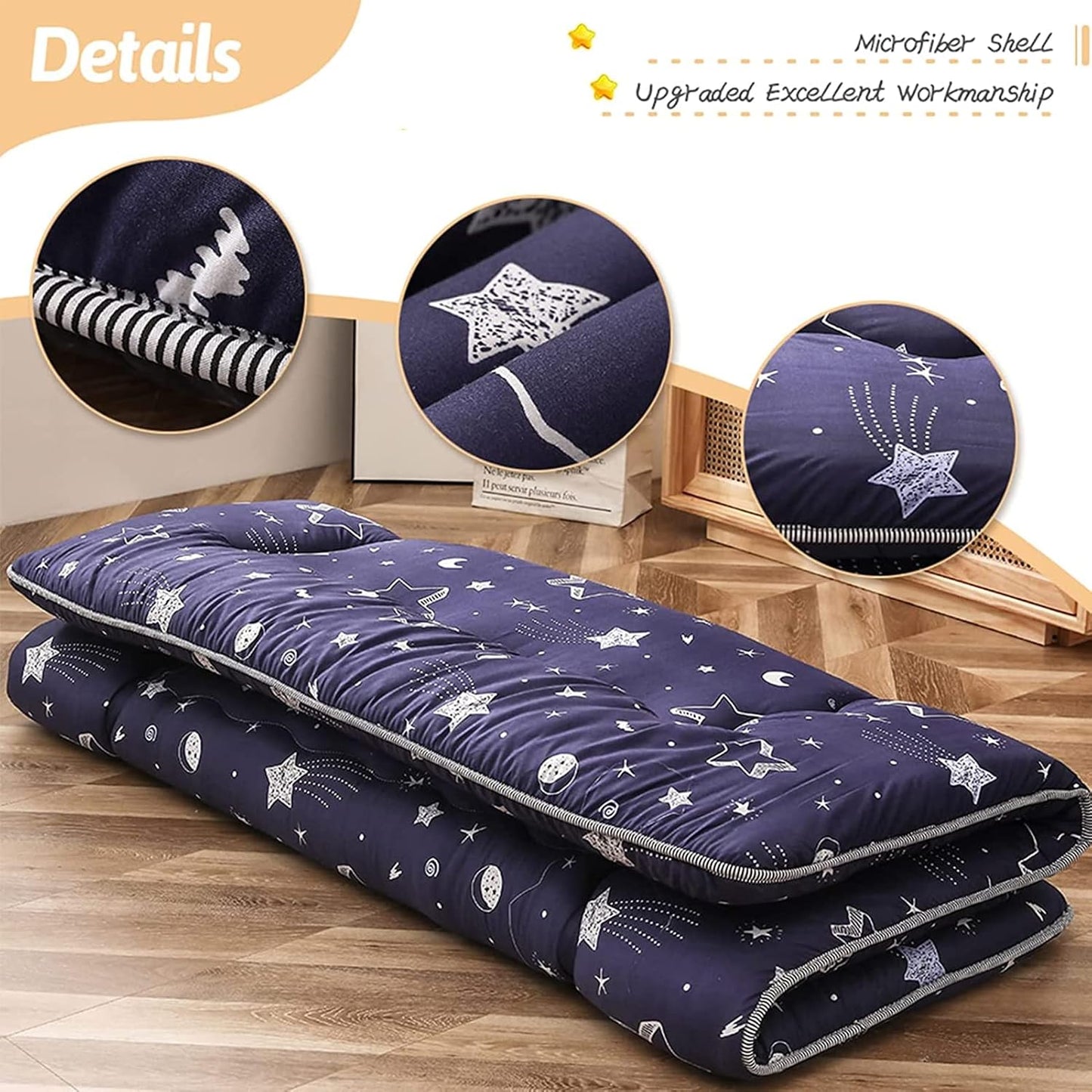 Navy Star Futon Mattress Japanese Floor Mattress Tatami Floor Mat Foldable Bed Portable Camping Mattress Kids Sleeping Pad Floor Lounger Couch Bed Twin Size