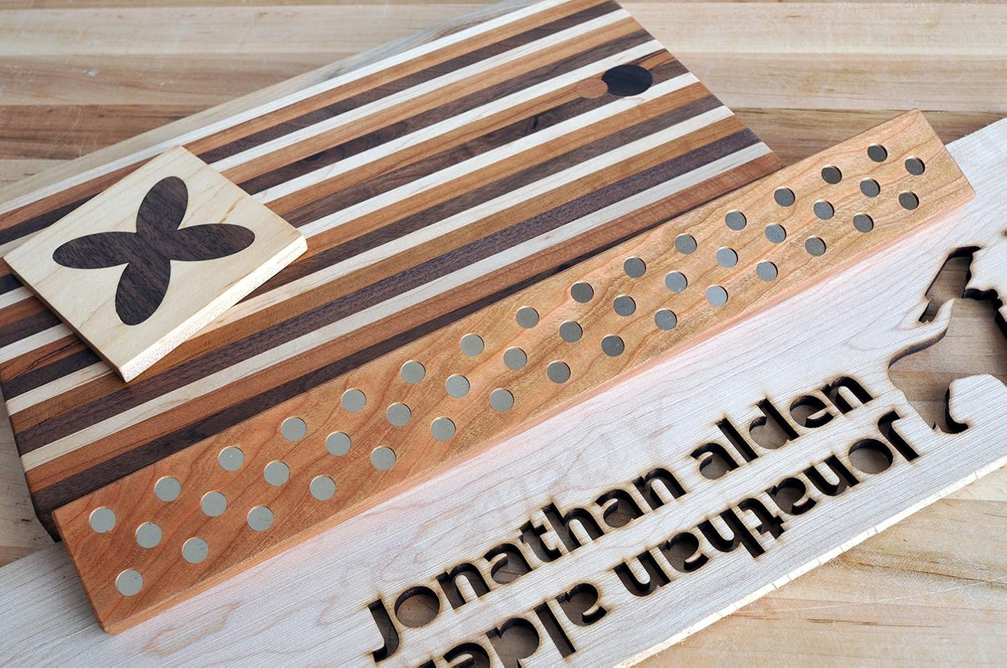 Magnetic Wooden Knife Bar Holder Strip, Cherry or Walnut, 12, 16, 20, or 24 Inch (16 Inch, Cherry)