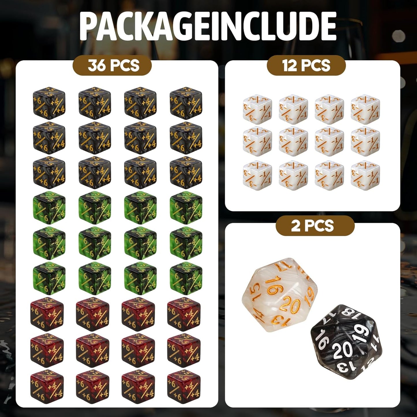 50 MTG Counters Dice Marble Bulk Spindown Life Counter Tokens Dice Buff Tokens Compatible with Magic Card Game Accessories CCG Creature Stats (Black&White, Red&Green)