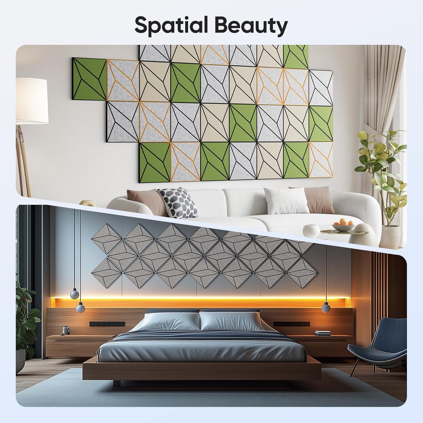 12 Pack 12" X 12" X 0.47" Acoustic Panels for Wall Sound Absorbing, Dual-Color P-Stripes Square Self-Adhesive Sound Panels, High Density Suitable for Multiple Scenarios(Black+SilverGray)