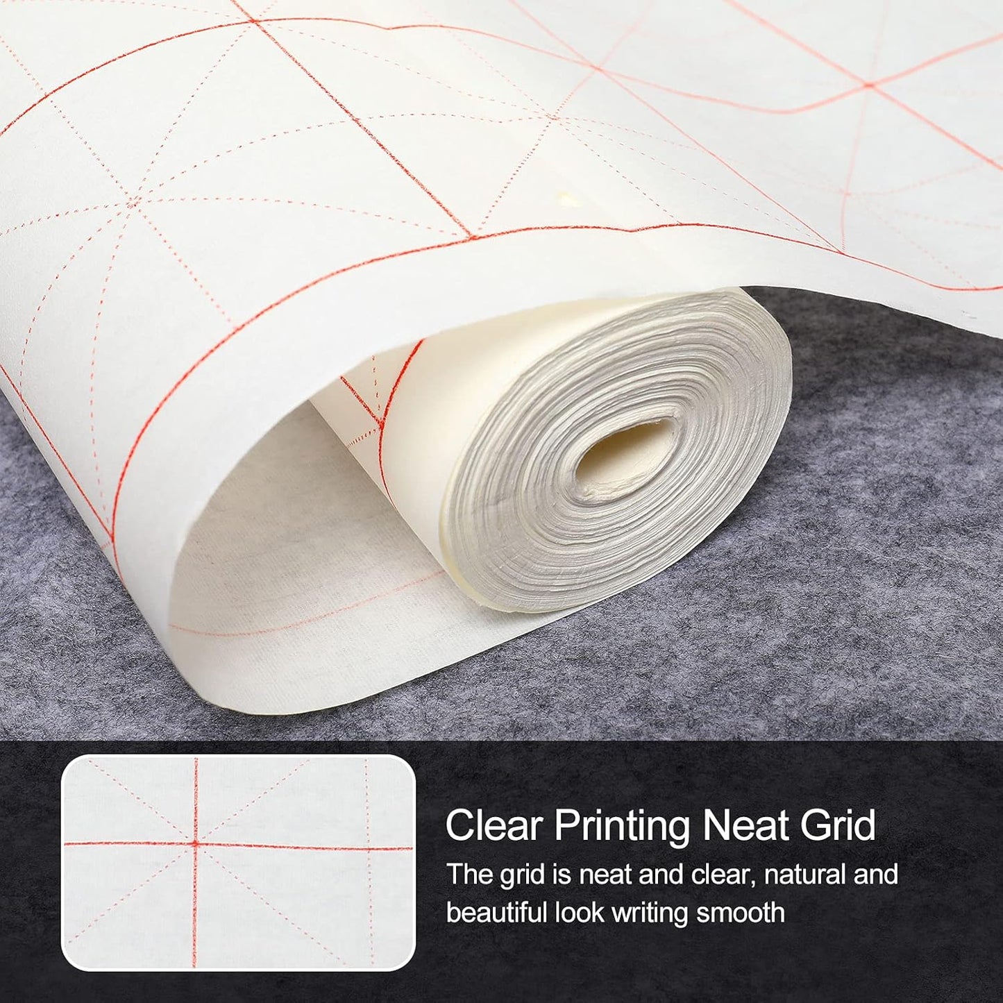 MEGREZ Chinese Calligraphy Brush Writing Sumi Paper, Xuan Paper Roll Rice Paper with Grids for Students and Beginners Practice Chinese Japanese Calligraphy 7.5 cm/Grid, 13.7" x 1968.5"/Roll, White