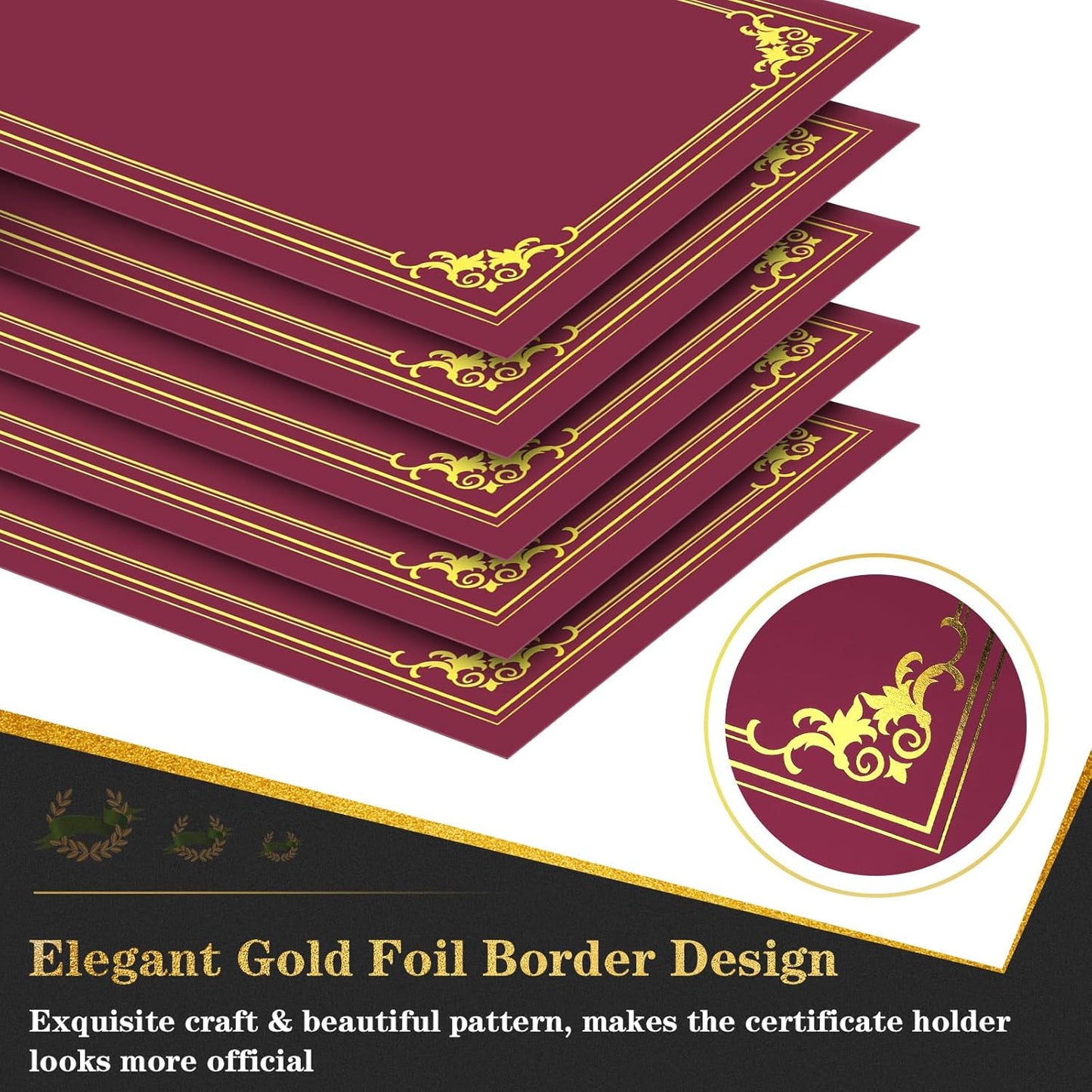 30 Packs Certificate Holders, Burgundy Certificate Covers, Diploma Holders, Certificate Folders with Gold Foil Border for Letter Size 8.5" x 11" Certificates, Diploma, Documents, Award Cover