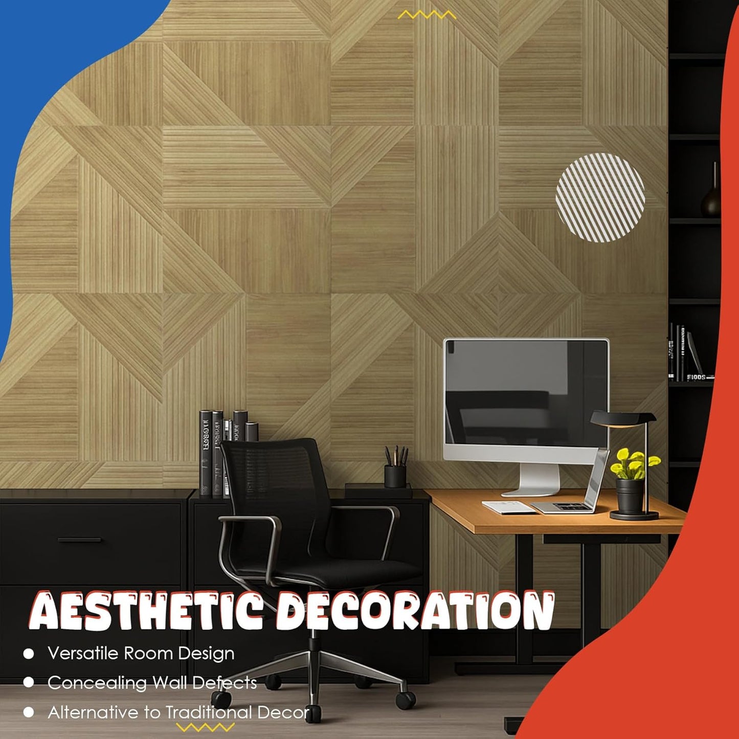 Large Acoustic Panels 6 Pack,Soundproof Wall Panels 23.6 x 23.6 Inches,Decorative Sound Panels,Self-Adhesive Acoustic Wall Panels for Home Studio Office, Harmony Geometric