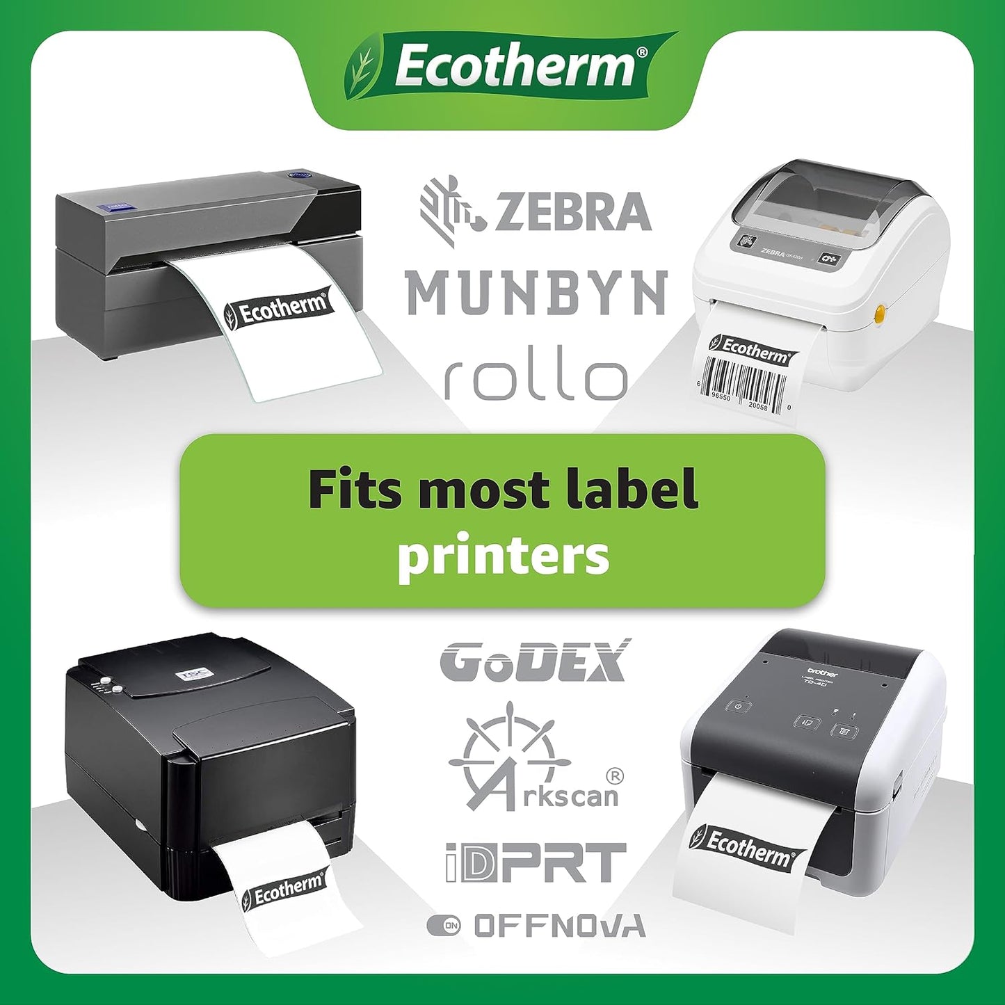 2.25" x 3" Thermal Labels | 6 Rolls | 5040 Labels | fits Zebra, Munbyn, Rollo, Godex, Arkscan, iDPRT, Offnova Thermal Label Printers and More | Blank White Adhesive Stickers by Ecotherm