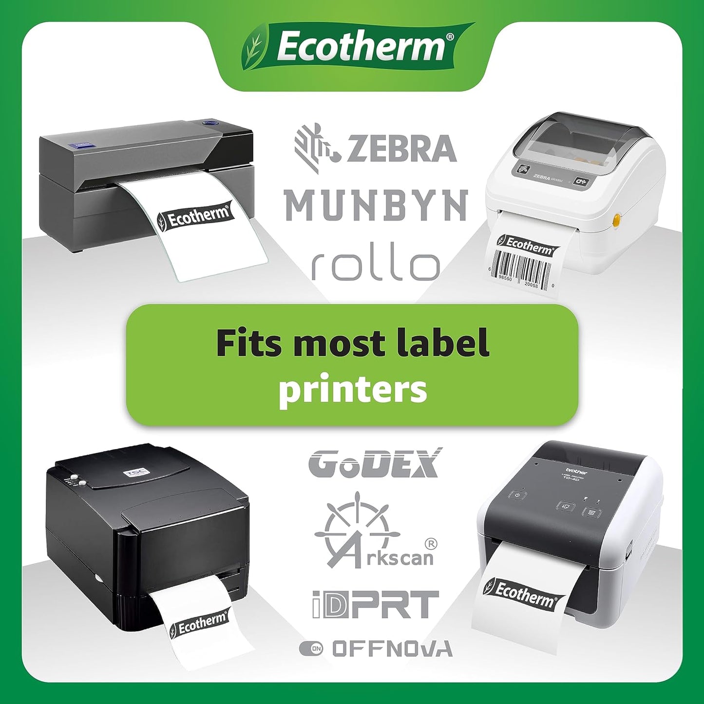 4" x 1.5" Thermal Labels | 4 Rolls | 3940 Labels | fits Zebra, Munbyn, Rollo, Godex, Arkscan, iDPRT, Offnova Thermal Label Printers and More | Blank White Adhesive Stickers by Ecotherm