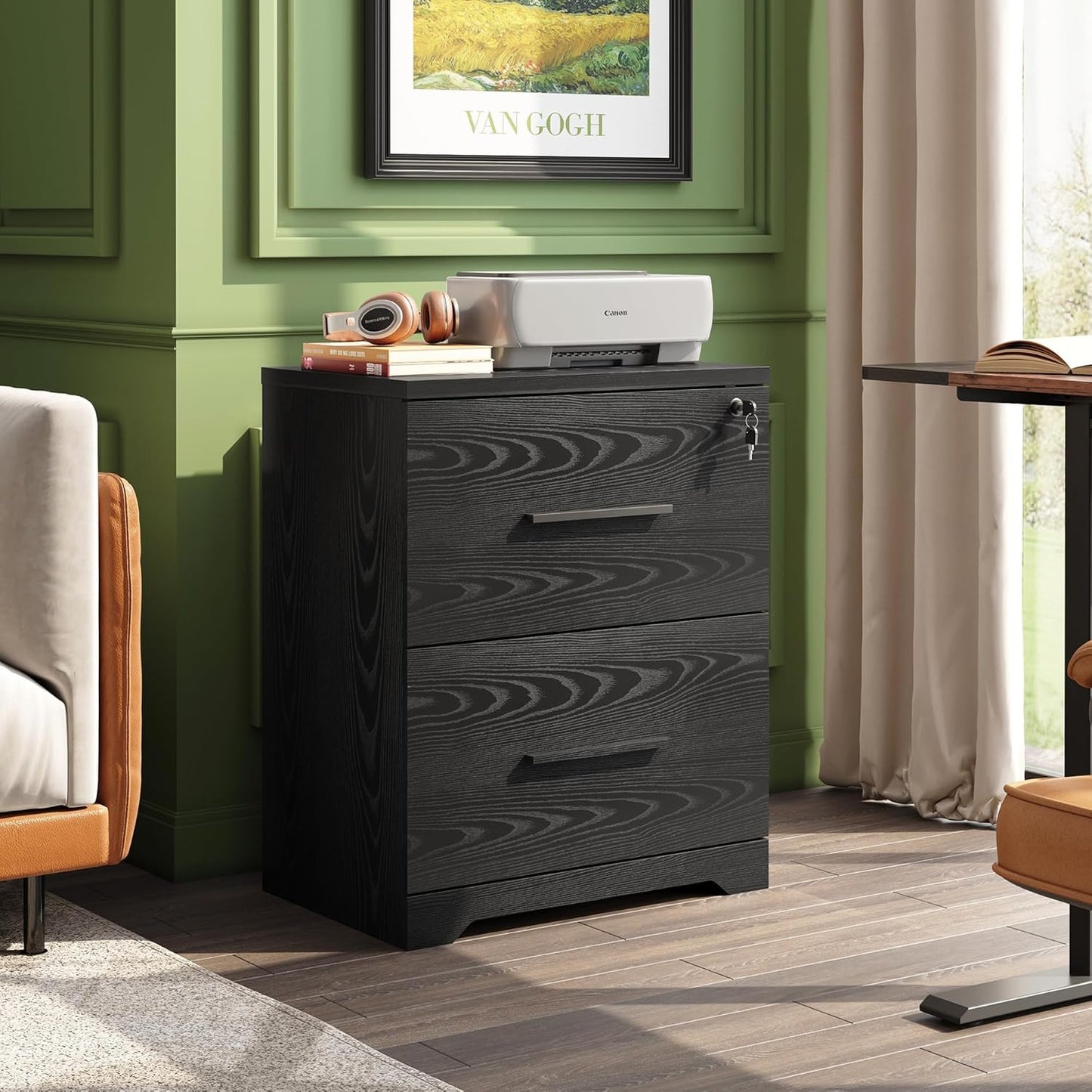 DEVAISE 2-Drawer Wood Lateral File Cabinet with Lock for Office Home, Black