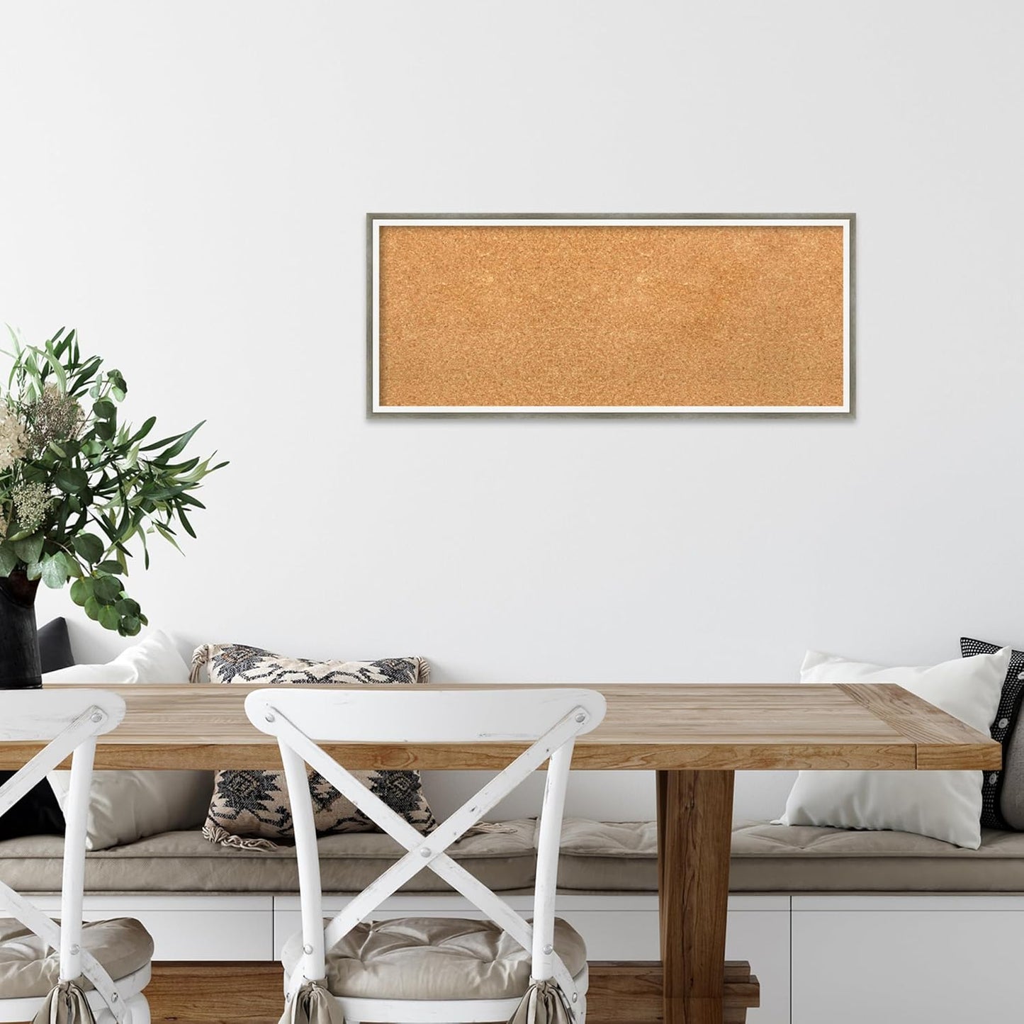 Amanti Art Natural Cork Board for Wall, 13x31 Vision Board with Silver Wood Frame, Medium Corkboard Office Decor for Home Organization, Modern Contemporary Corkboard Pinboard to display items for home