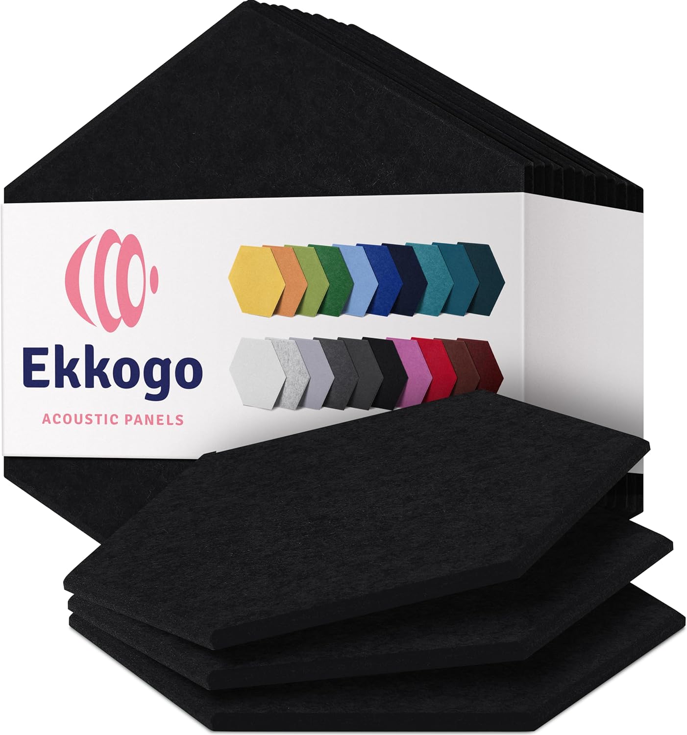 Acoustic Panels 12-Pack Soundproof Wall Panels 14"X12.1"X0.4" Sound Panels High Density Sound Dampening Panels - [Deep Black Hexagon]