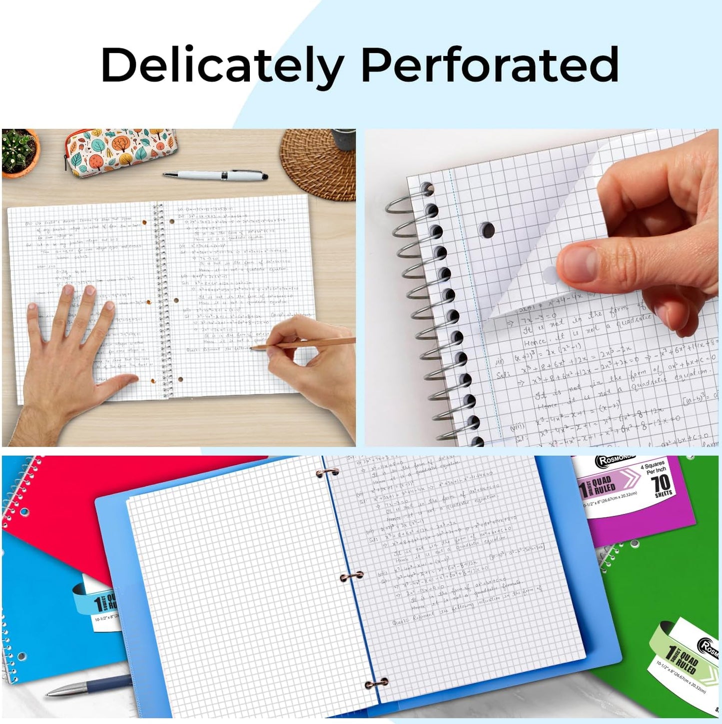 Bulk 1 Subject Spiral Notebook Graph Paper, 48 Pack, 140 Pages (70 Sheets), 8.5 x 10.5, Bulk 4x4 Grid Quad Ruled Spiral Notebook, 3 Hole Punched, Bulk Quad Ruled Graph Paper Spiral Notebooks