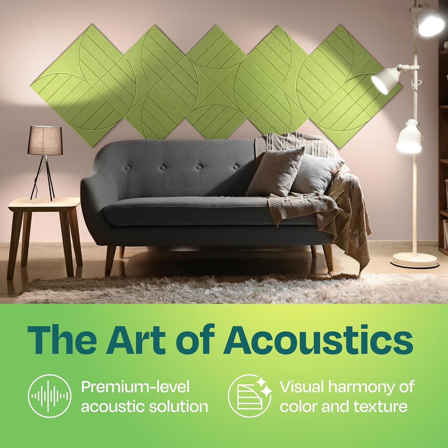 Acoustic Panels 12-Pack Soundproof Wall Panels 12"x12"x0.4" Decorative Sound Dampening for your Home, Office, Studio, Bedroom & More with Unique ModuArc Carving [Gin Green]