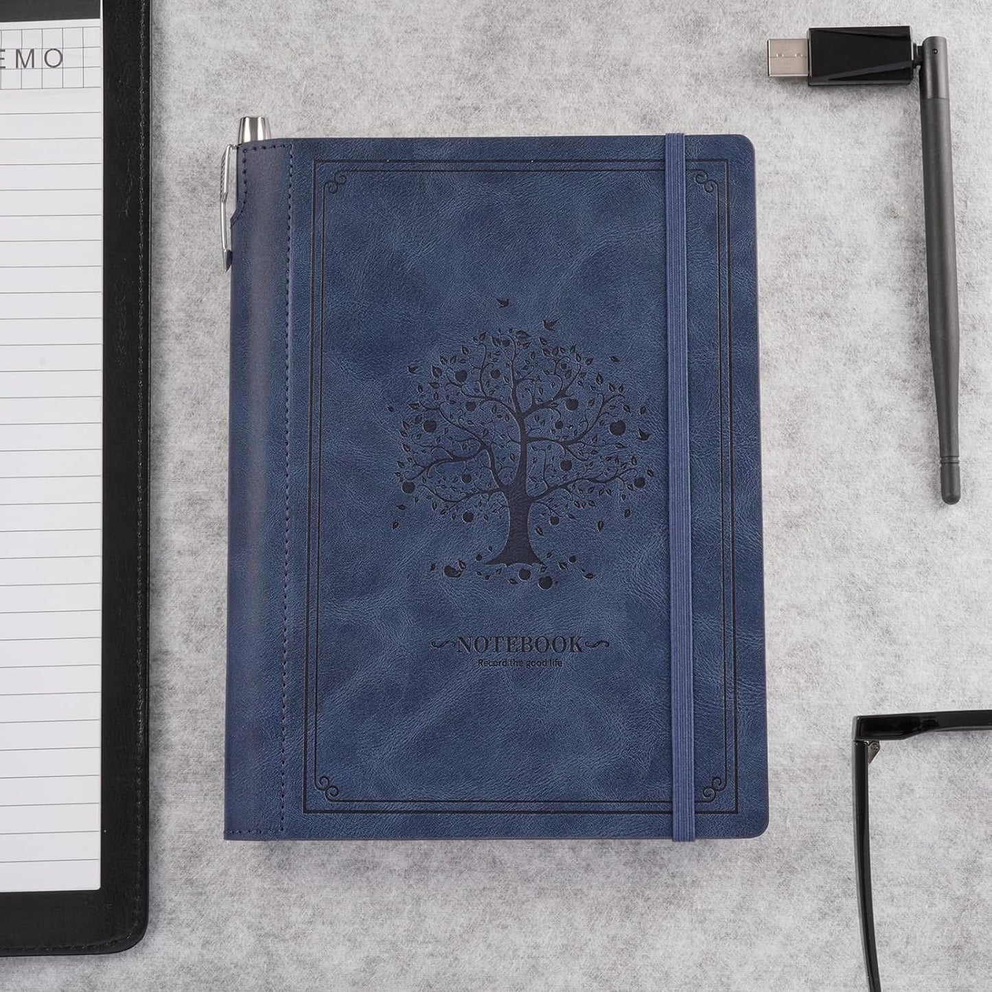 Lined Notebook Journal for Women Men 320 Pages A5 Hardcover Leather with Pen Holder College Ruled Journals for Work Note Taking Travel School Navy Blue