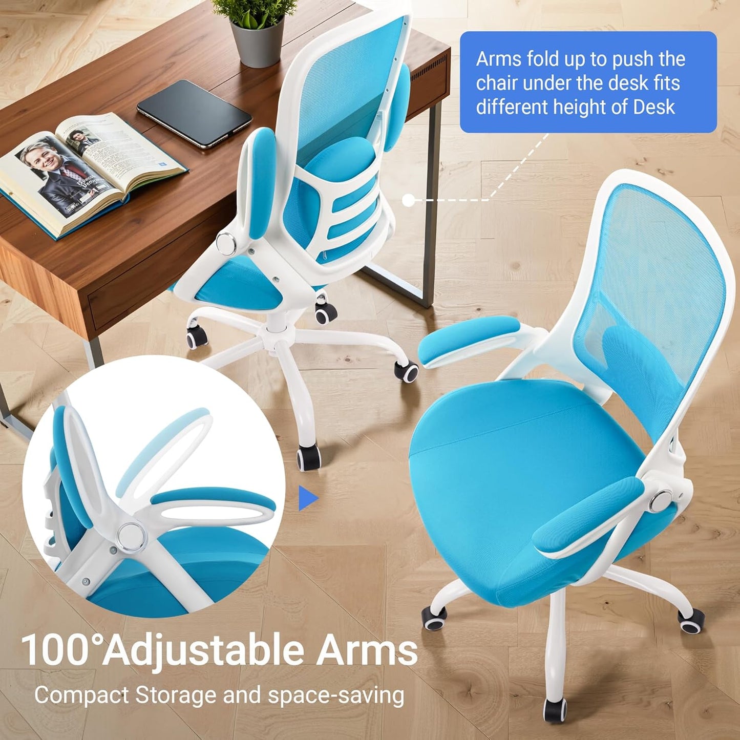 HYLONE 400lbs Heavy Duty Office Chair, 5" Thickened Seat Ergonomic Desk Chair with Adjustable Armrests, Home Office Computer Chairs for Long Hours Mesh Executive Chair(Blue)