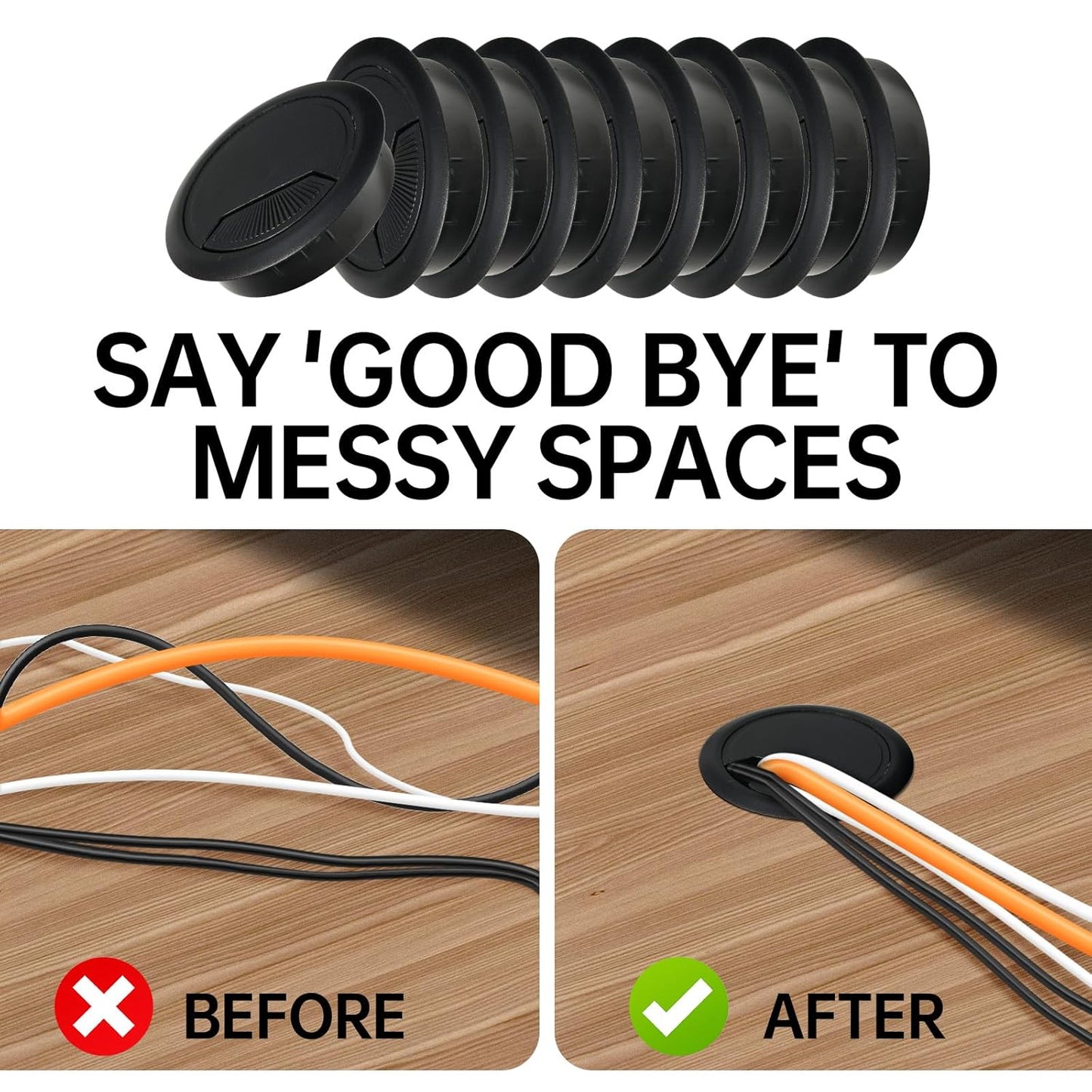 Desk Grommet 2 inch(50mm)8 Pcs, Desk Hole Grommet, Cable Grommet, Desk Hole Cover, Desk Cord Hole Cover, Desk Cable Hole Cover, Desk Wire Hole Insert, Furniture Hole Cover(Black Grommets)