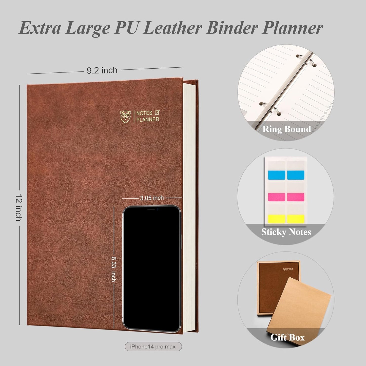 EMSHOI Undated Daily Planner - A4 Large To Do List Notebook Appointment Book for Productivity Time Management, with Hourly Planner Refills, Hardcover Binder Leather Journal - 240 Pages, 9.2x12