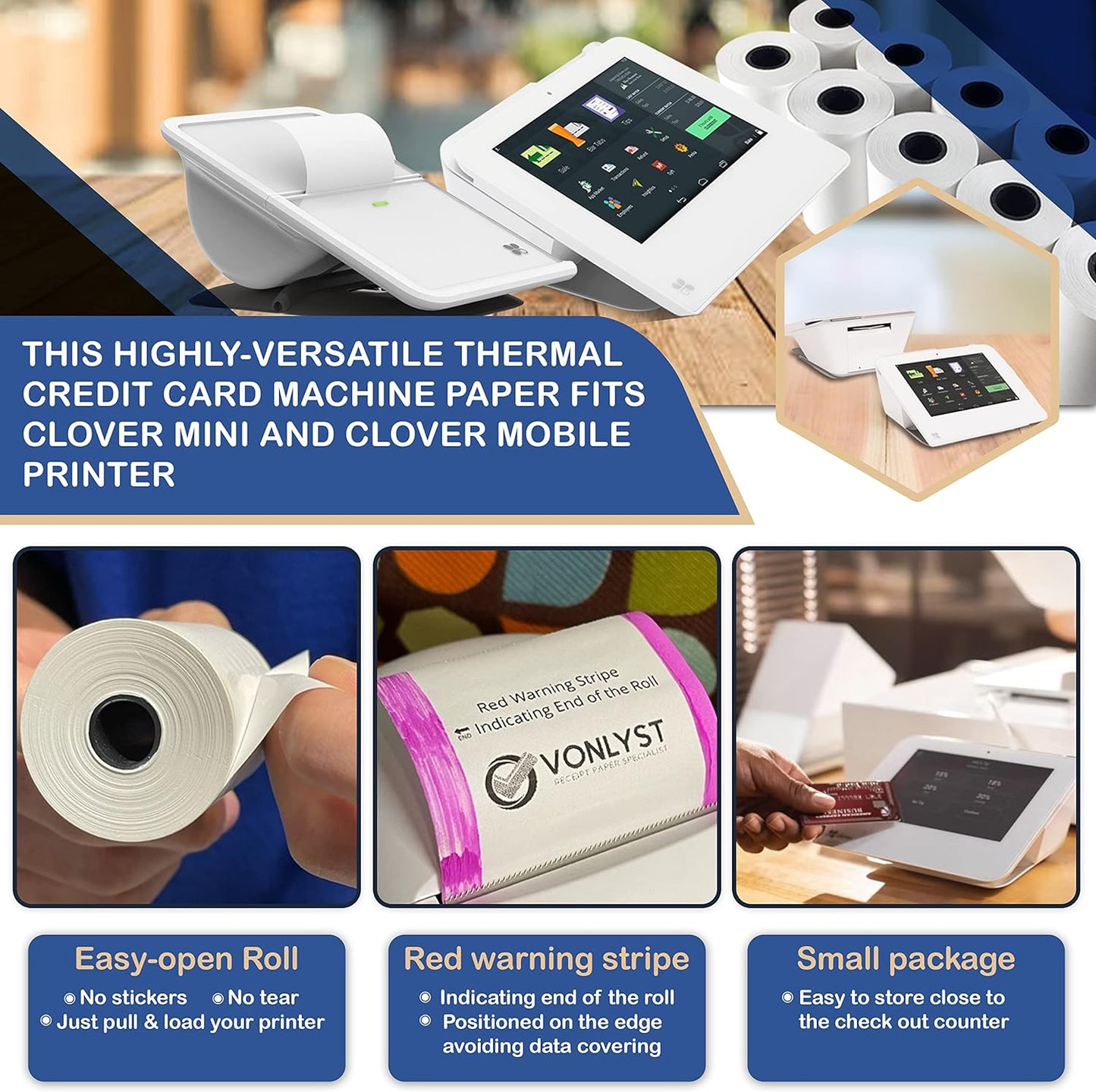 Receipt Paper for Clover Mini and Clover Mobile Thermal Printer 2 1/4 x 80 (10 rolls)