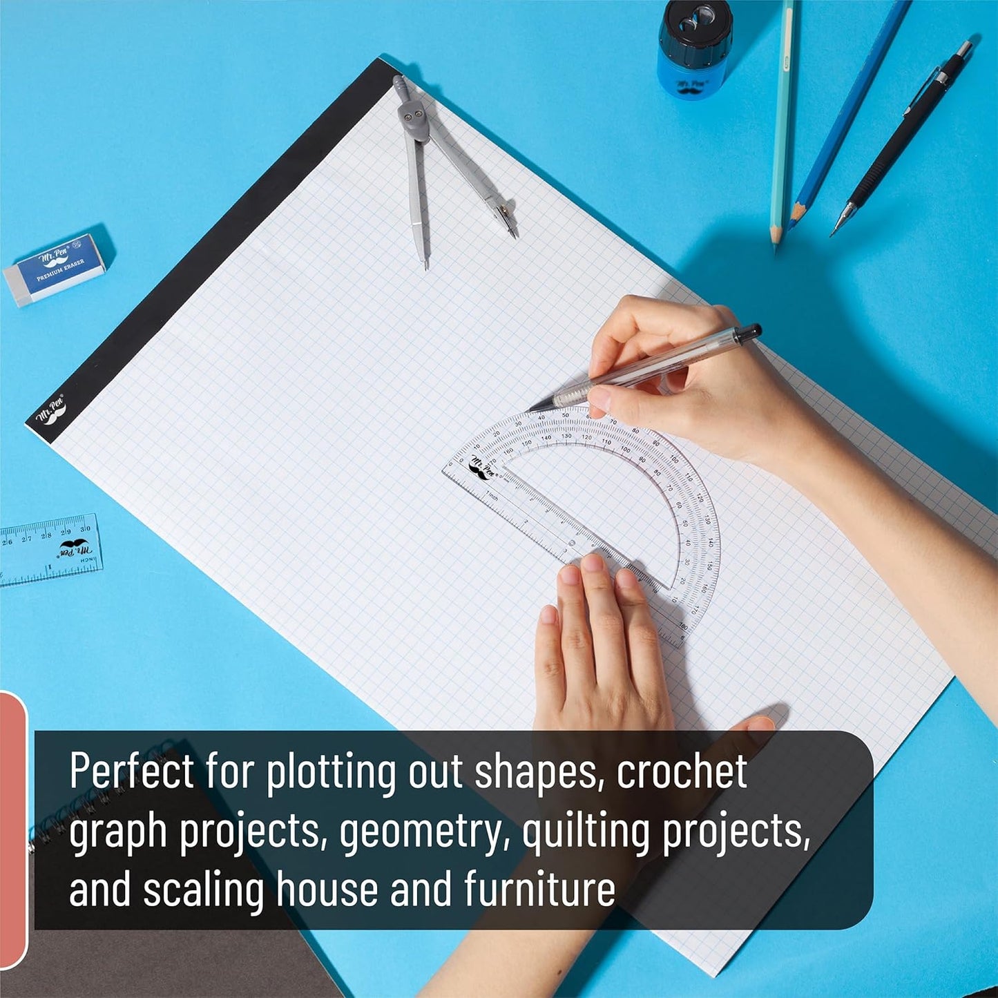 Mr. Pen- Graph Paper, 2 Pack of 22 Sheets, 17"x11", 4x4 (4 Squares per inch), Graphing Paper, Grid Paper Pad, Math Graph Paper Pad, Drafting Paper, Computation Pads, Large Graph Paper