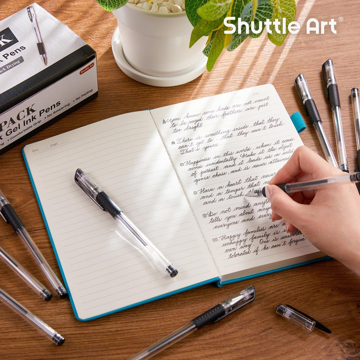 Shuttle Art Black Gel Pens, 50 Pack Fine Point Black Ink Pens Bulk, 0.5mm Rollerball Gel Ink Pens Smooth Writing with Comfortable Grip for Office, School and Home